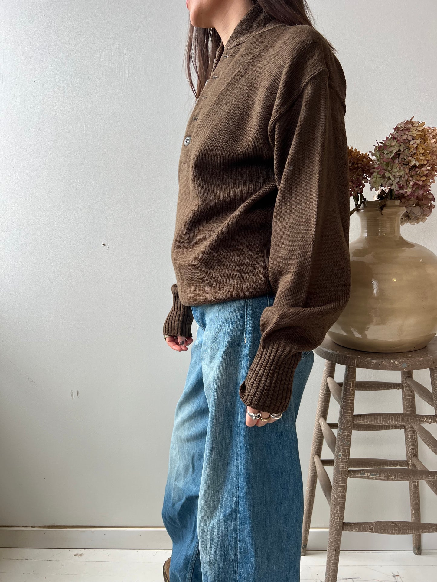 Olive Wool Military Sweater