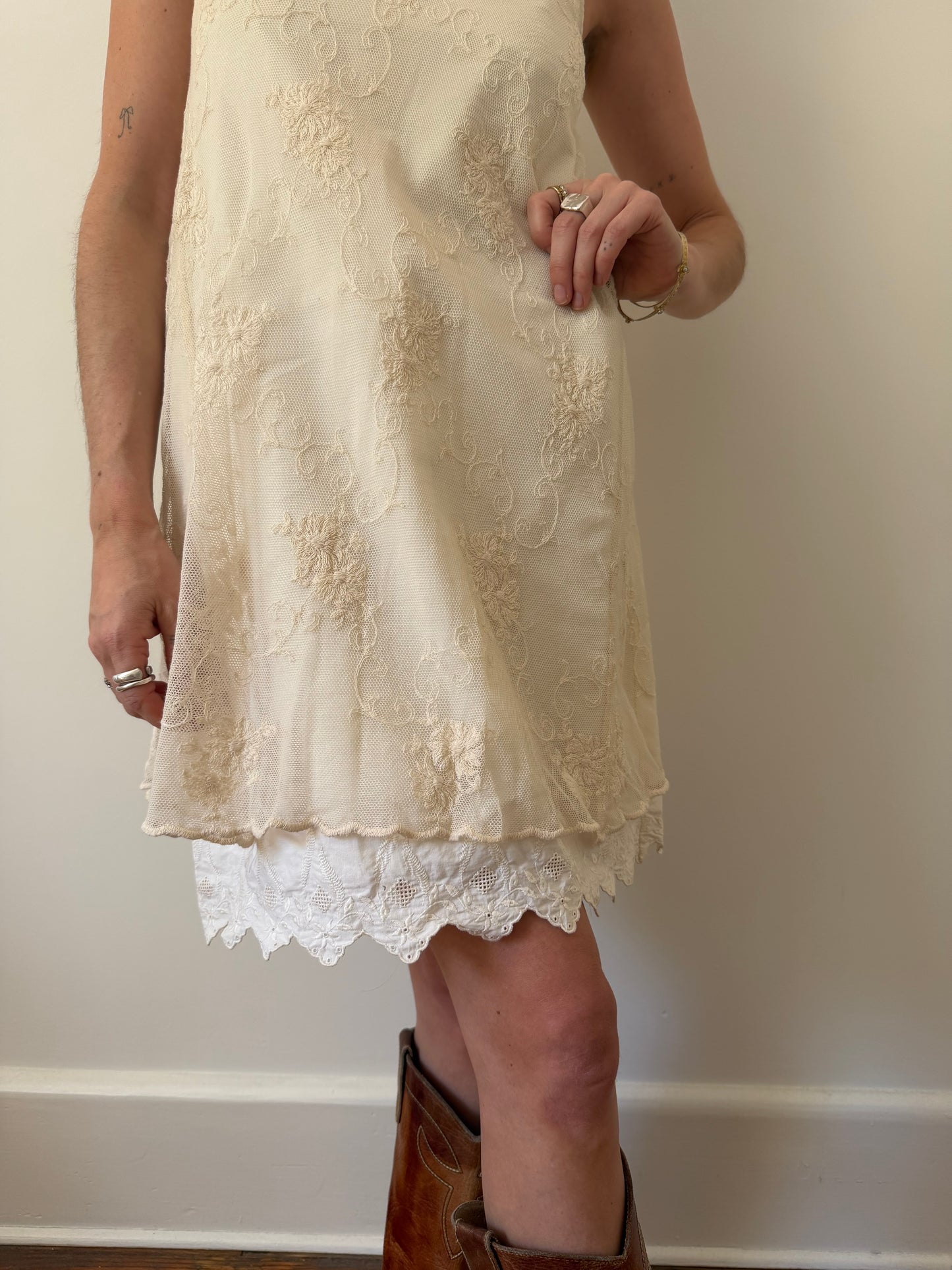 Cream Lace Layered Dress