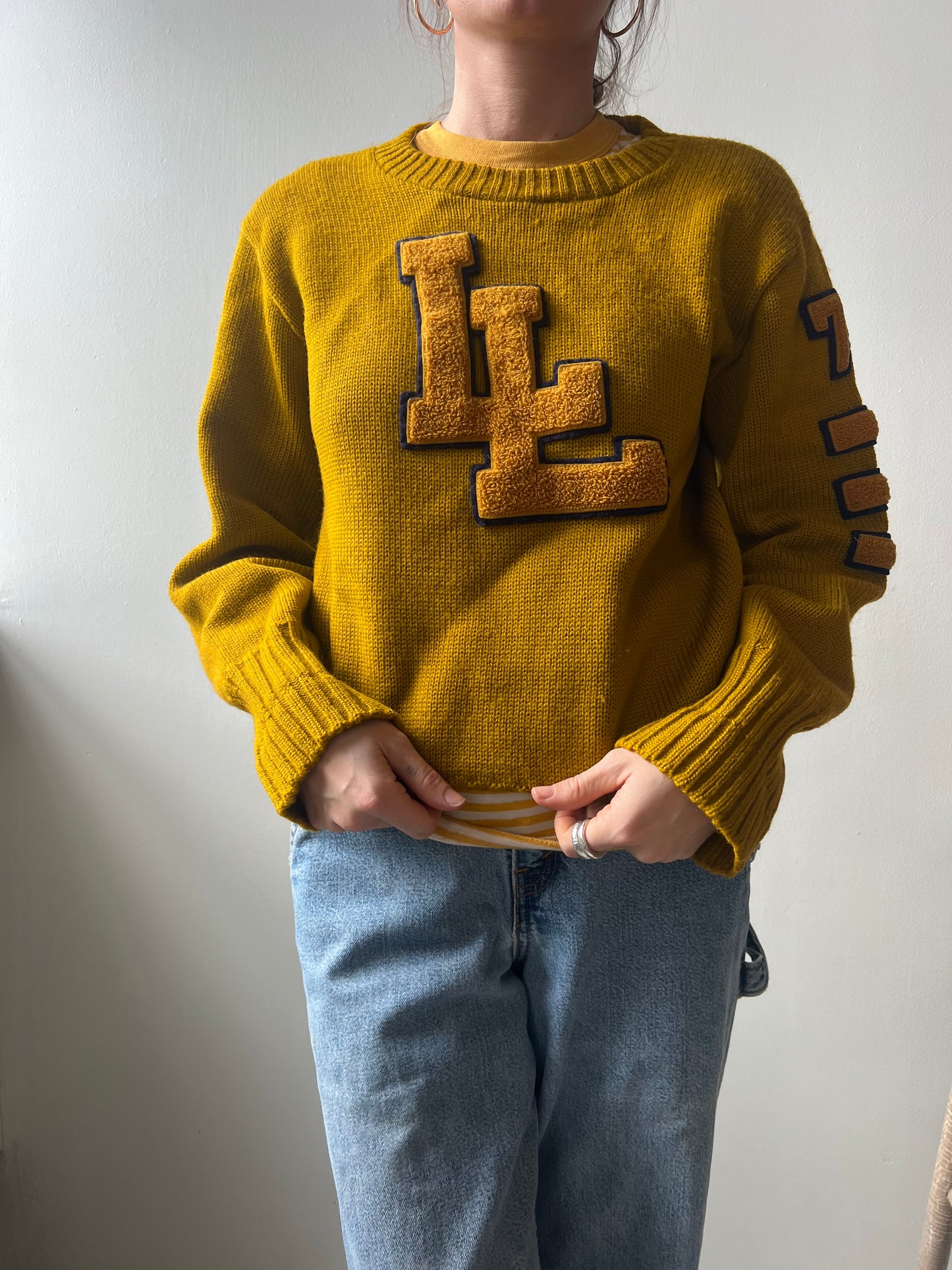 Mustard Yellow Varsity Wool Sweater