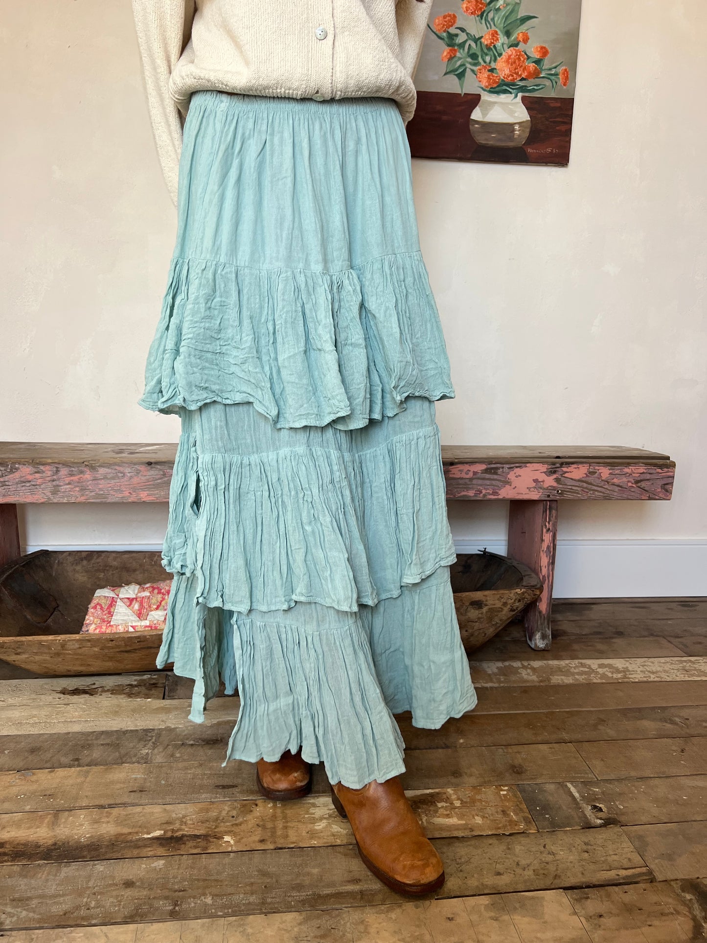 Oaxacan Seafoam Ruffle Skirt