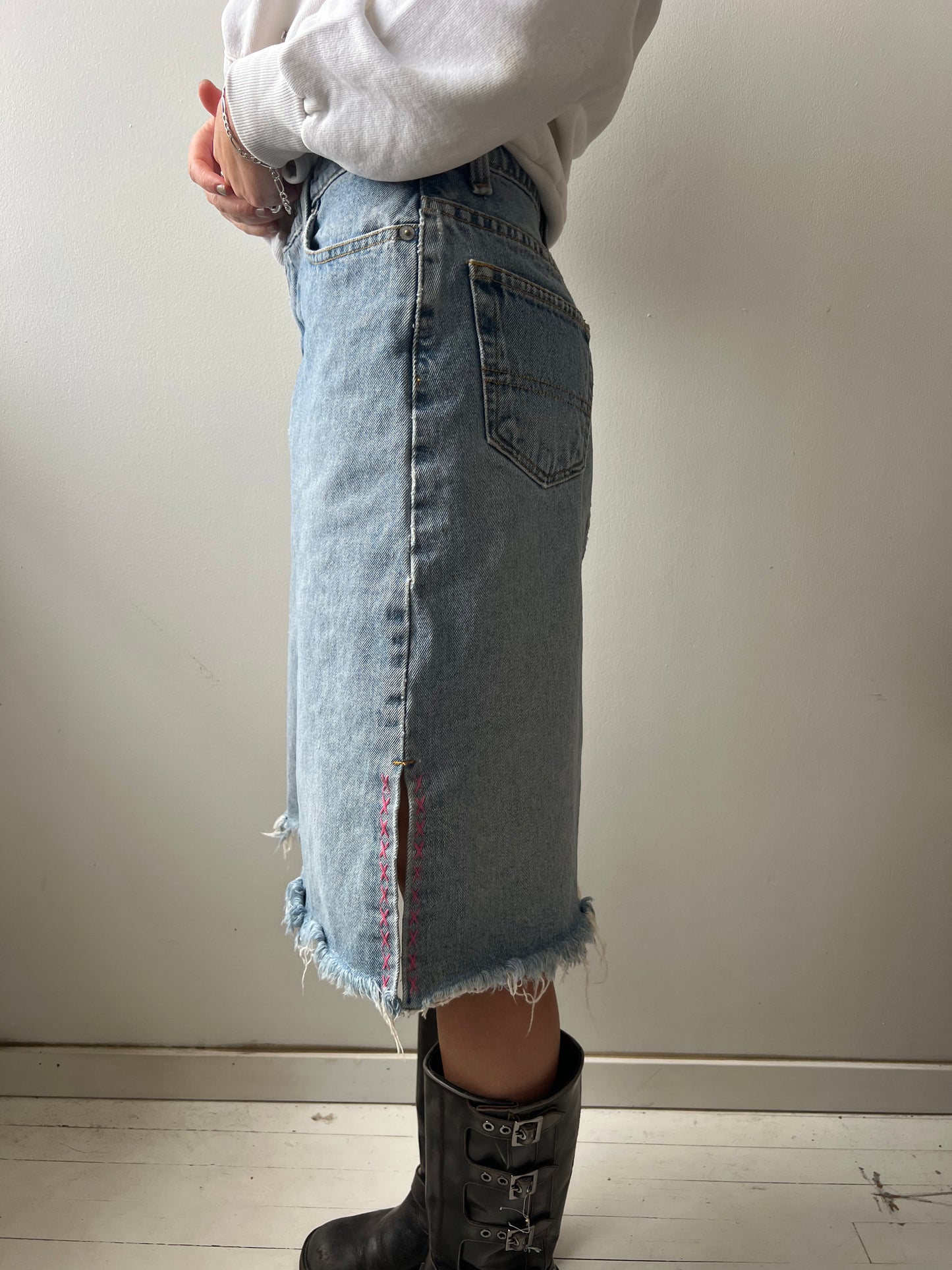 Embroidered Denim Skirt