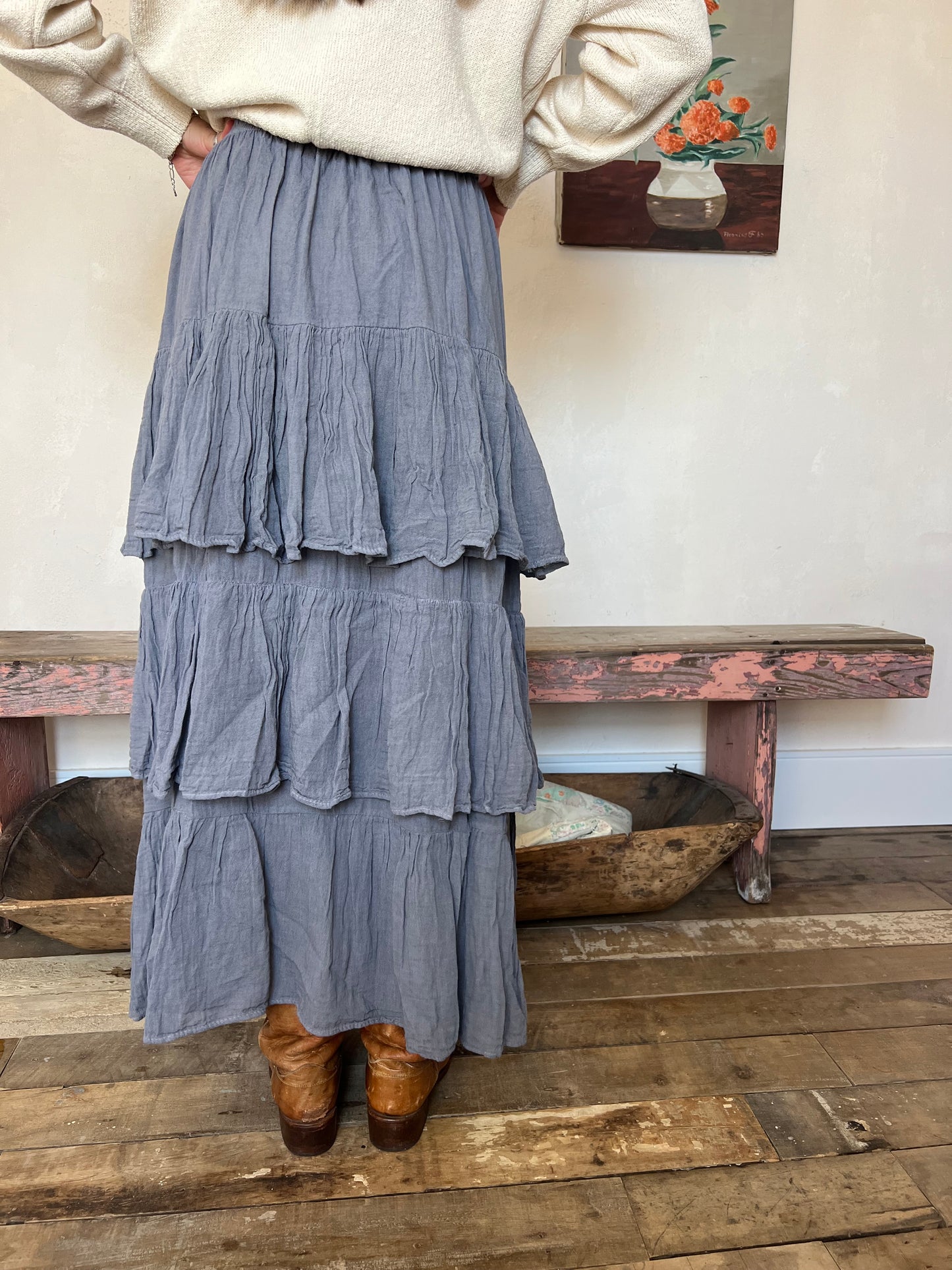 Oaxacan Gray Ruffle Skirt