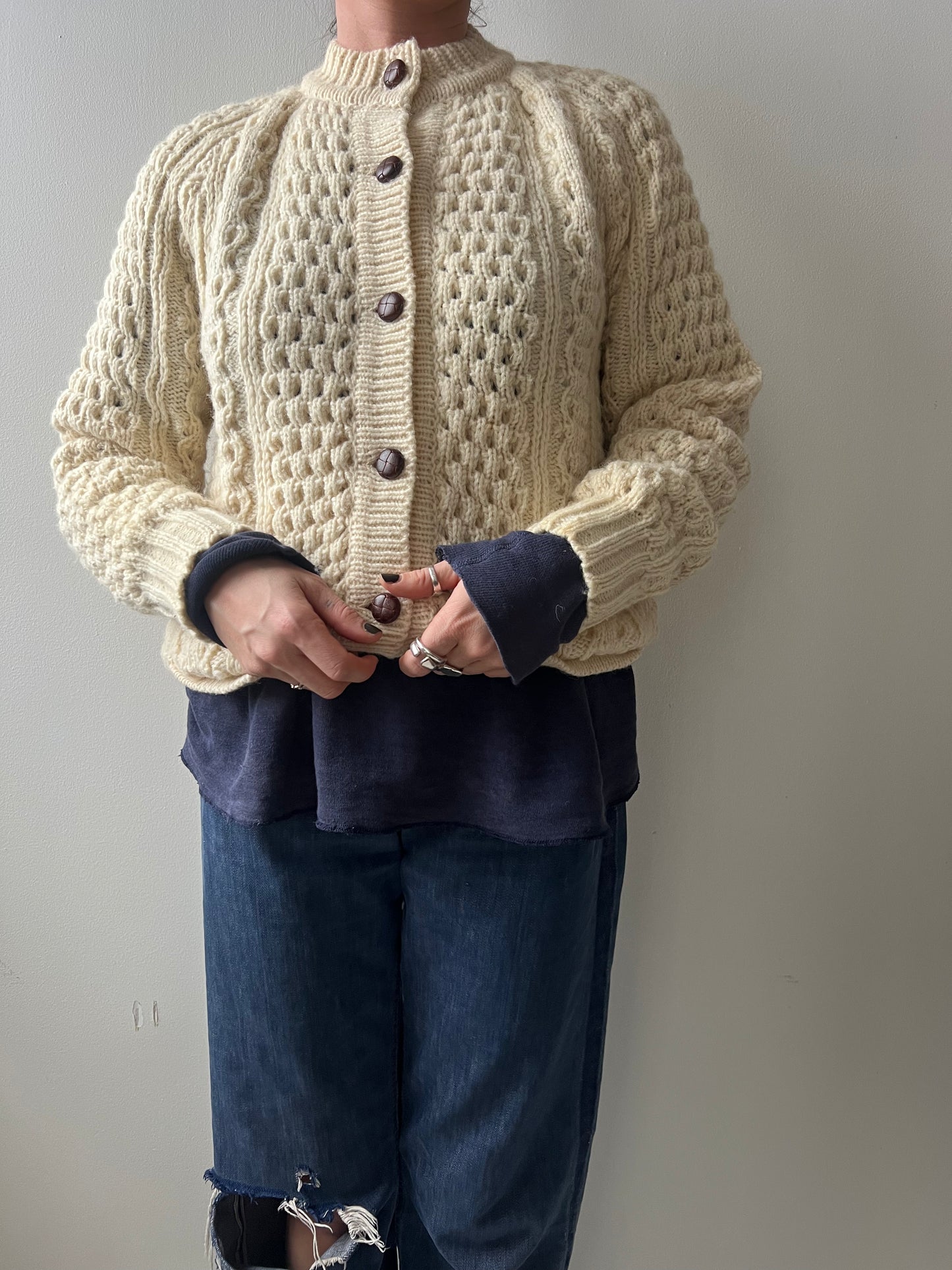 Cream Irish Wool Fisherman Cardigan