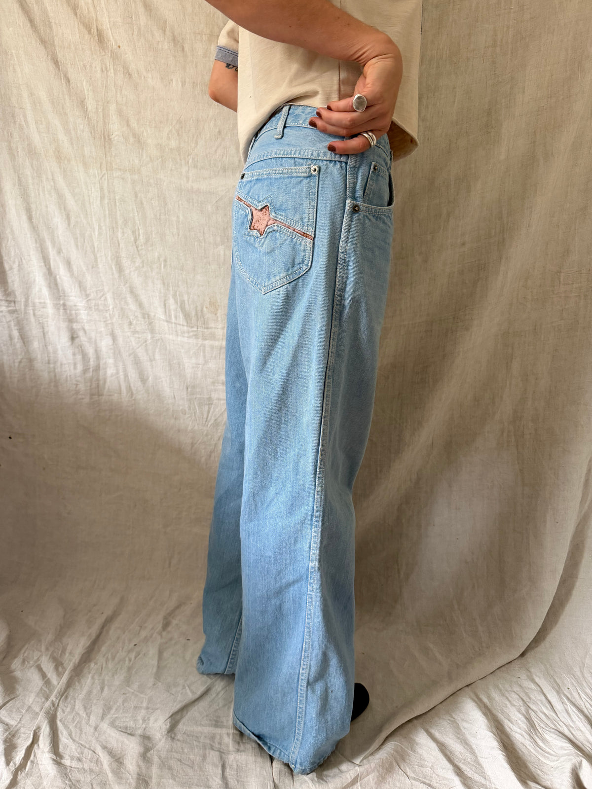 Lightwash Wide Leg Star Denim