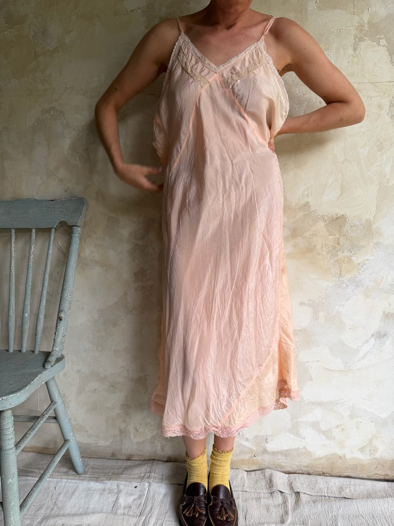 1940s Peachy Silk Slip Dress
