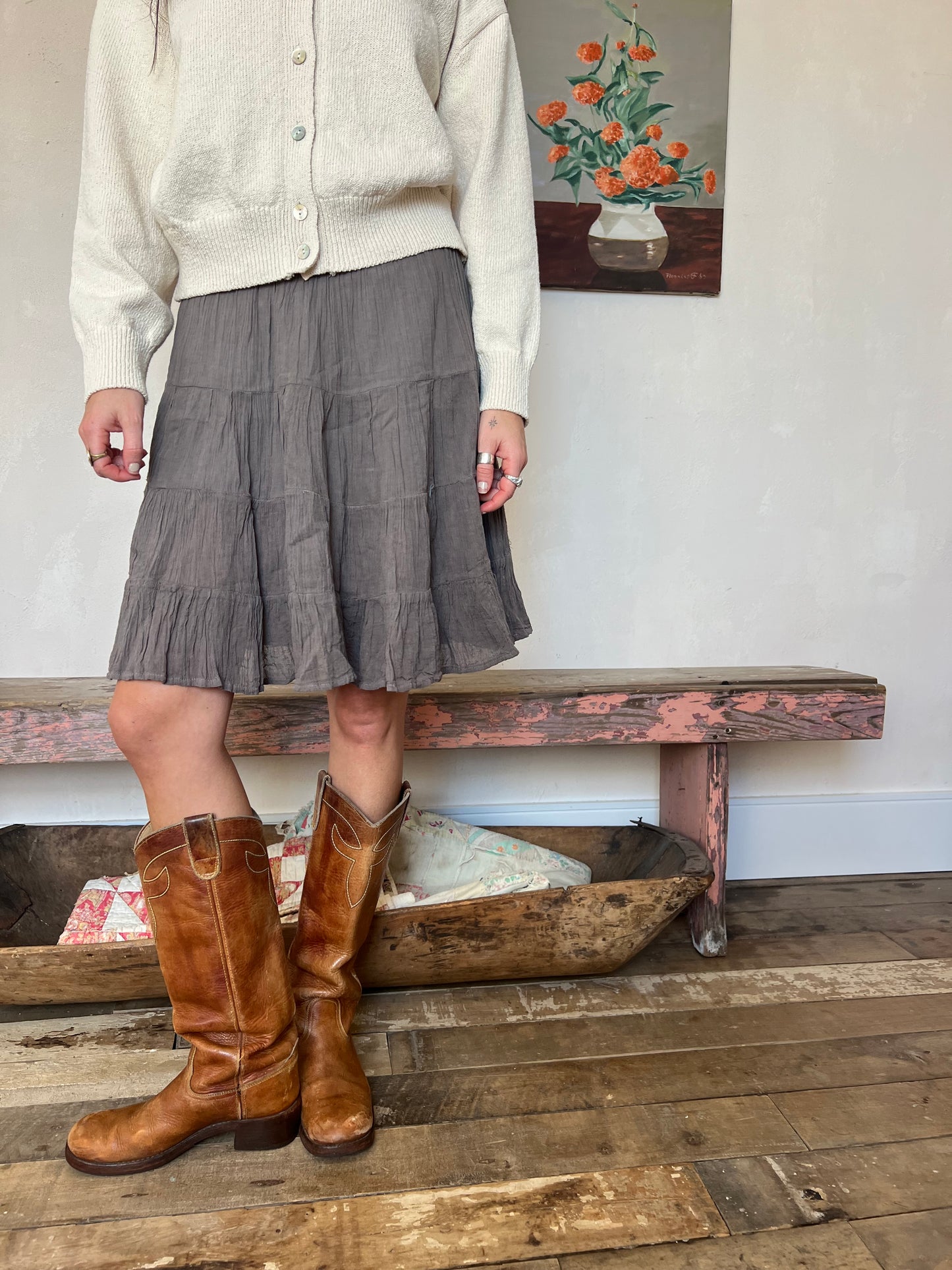 Oaxacan Charcoal Short Cotton Skirt