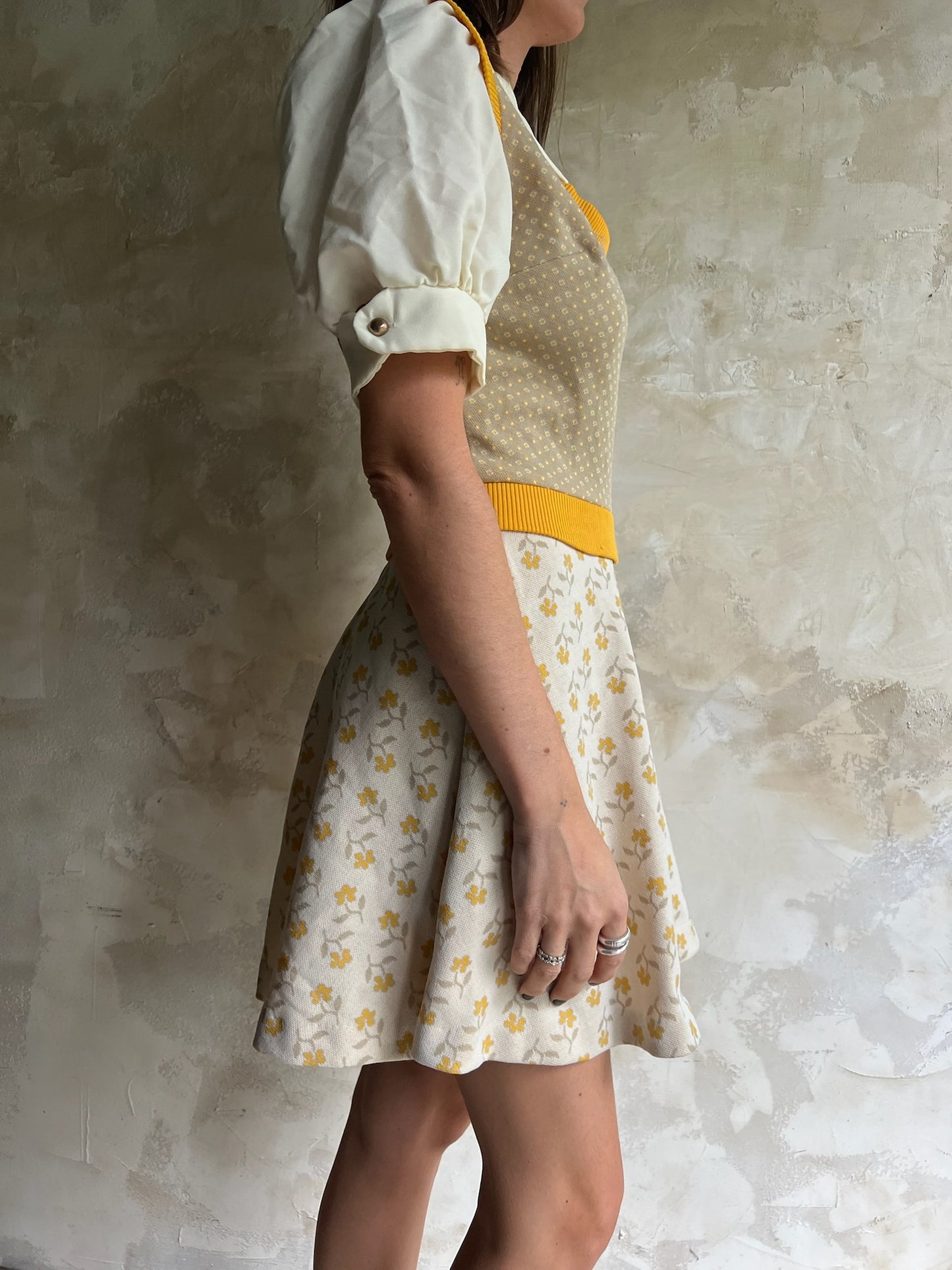 Yellow 70s Floral Dress