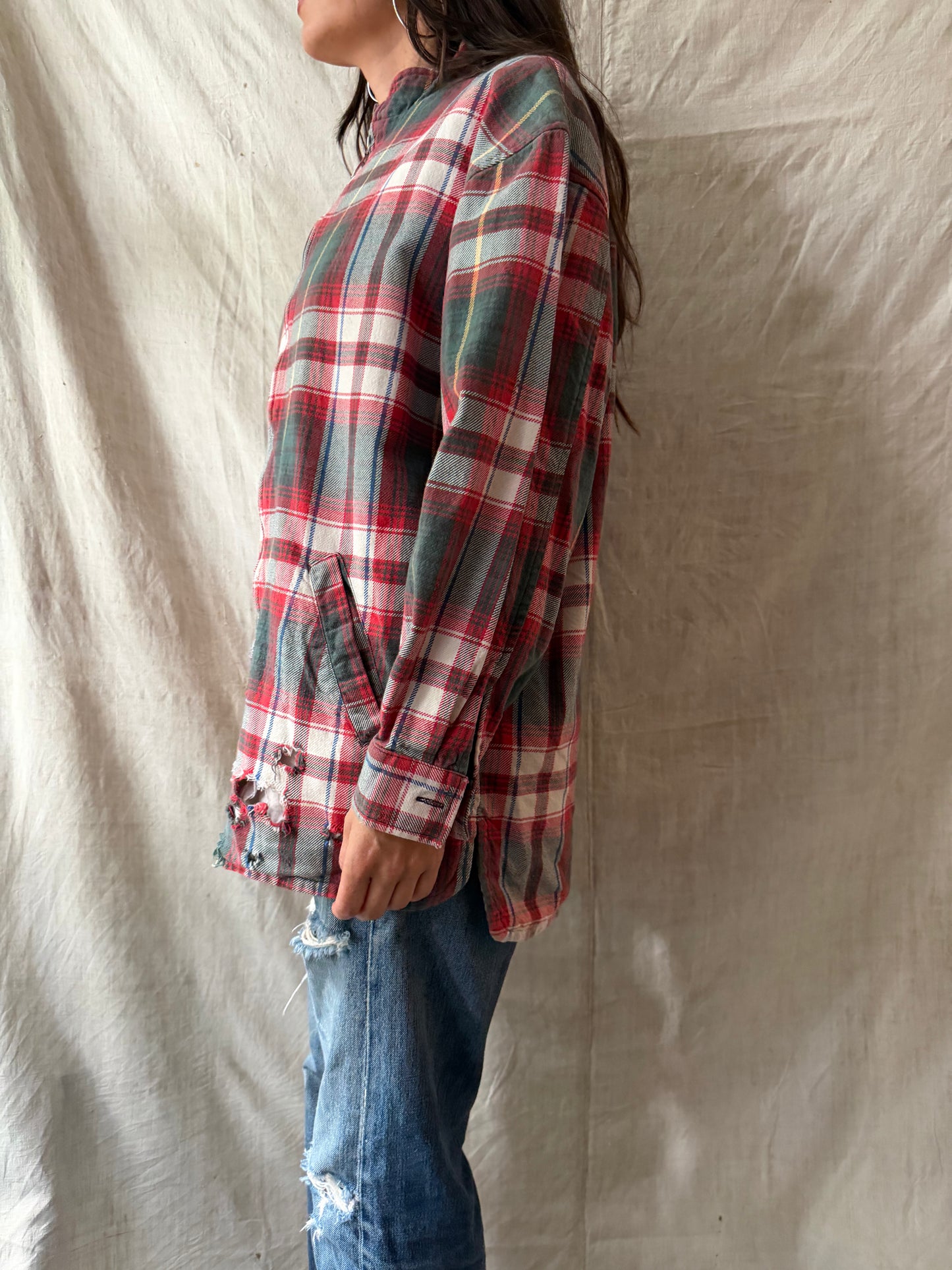 Distressed Plaid Flannel Shacket