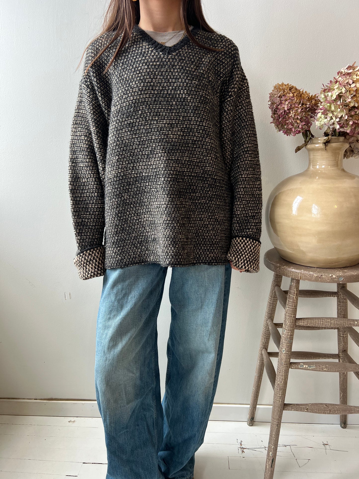 Textured Tan + Grey Sweater