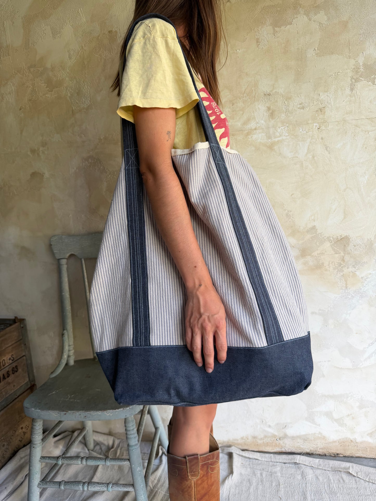 Antique Ticking Tote Bag