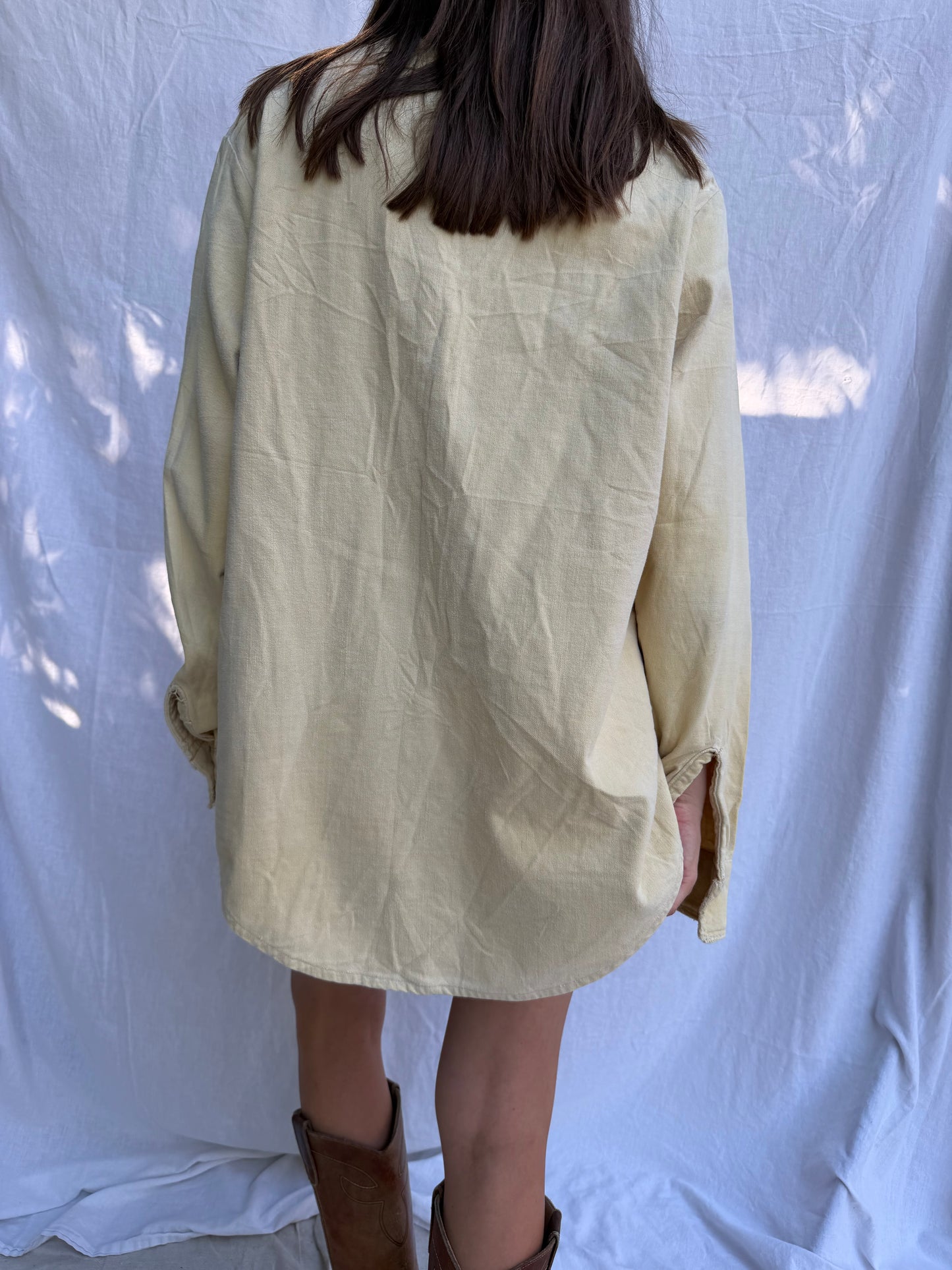 Super Loved Butter Yellow Distressed Button Up