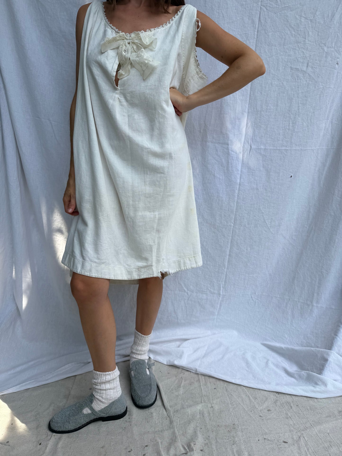 Off-White Victorian Cotton Smock with Bow