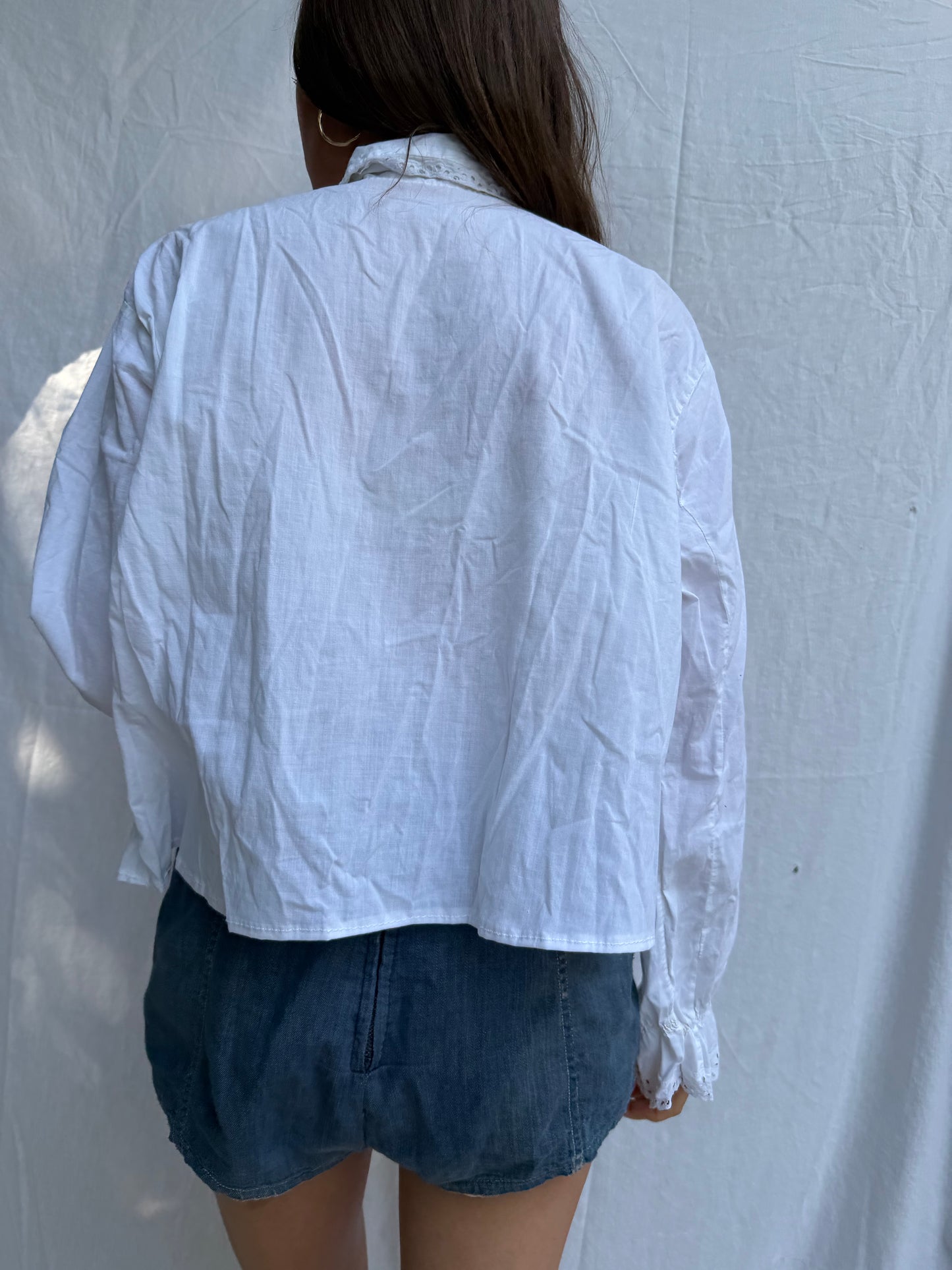 Antique Italian Cotton Blouse with Eyelet
