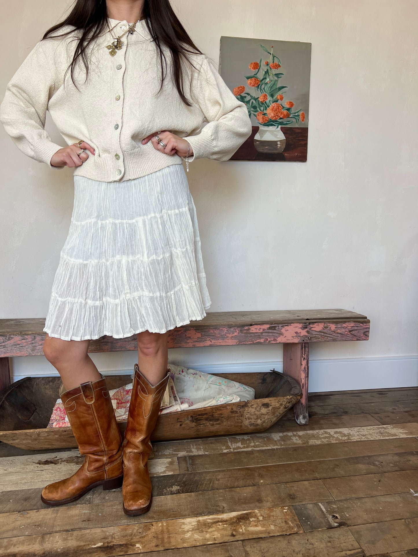 Oaxacan Natural Short Cotton Skirt