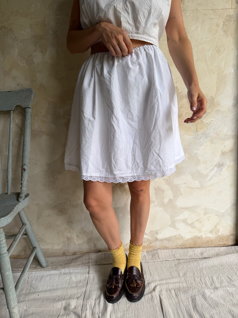 Reworked Cotton Skirt with Eyelet Trim