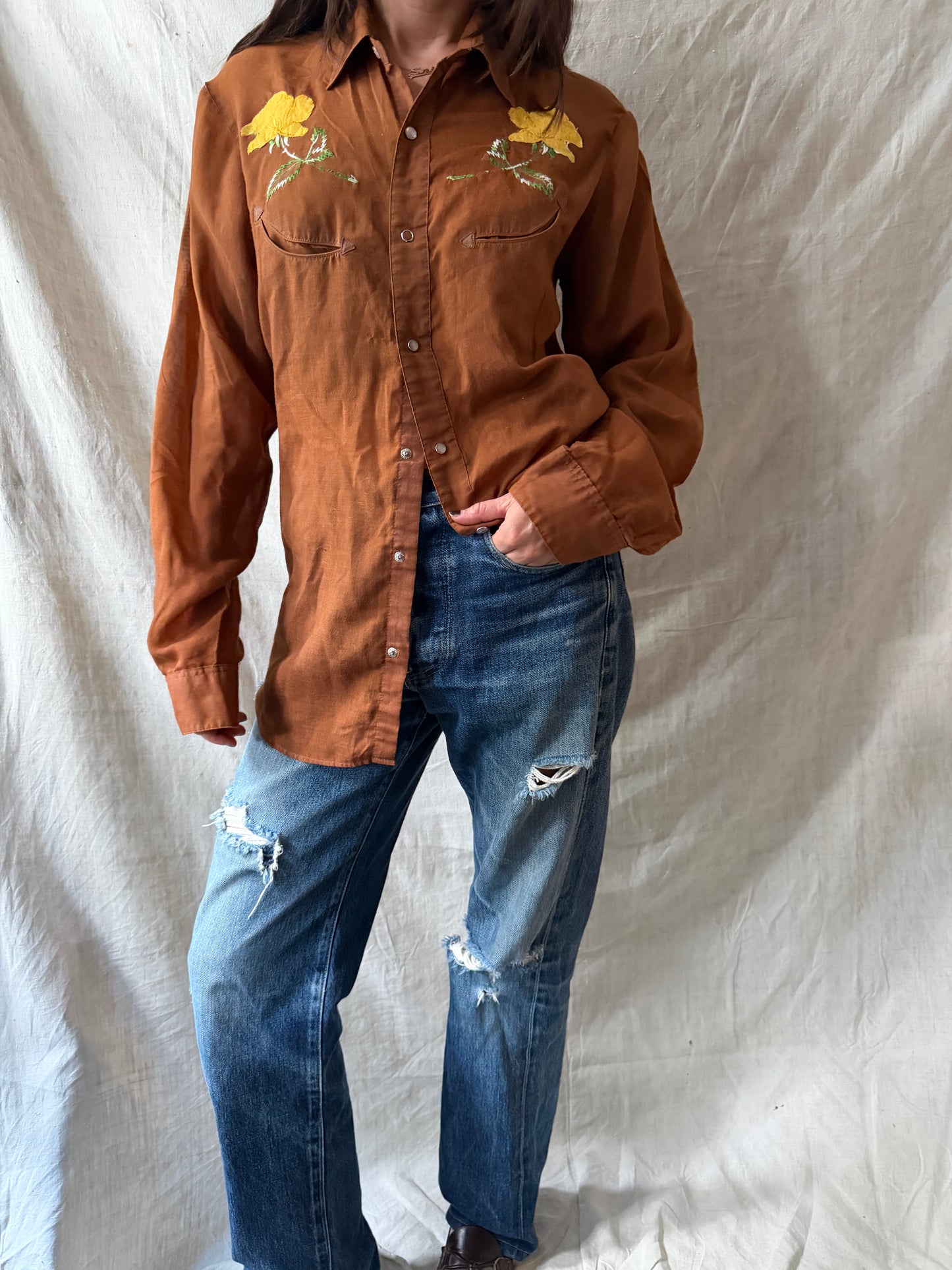 70s Floral Western Button-Up