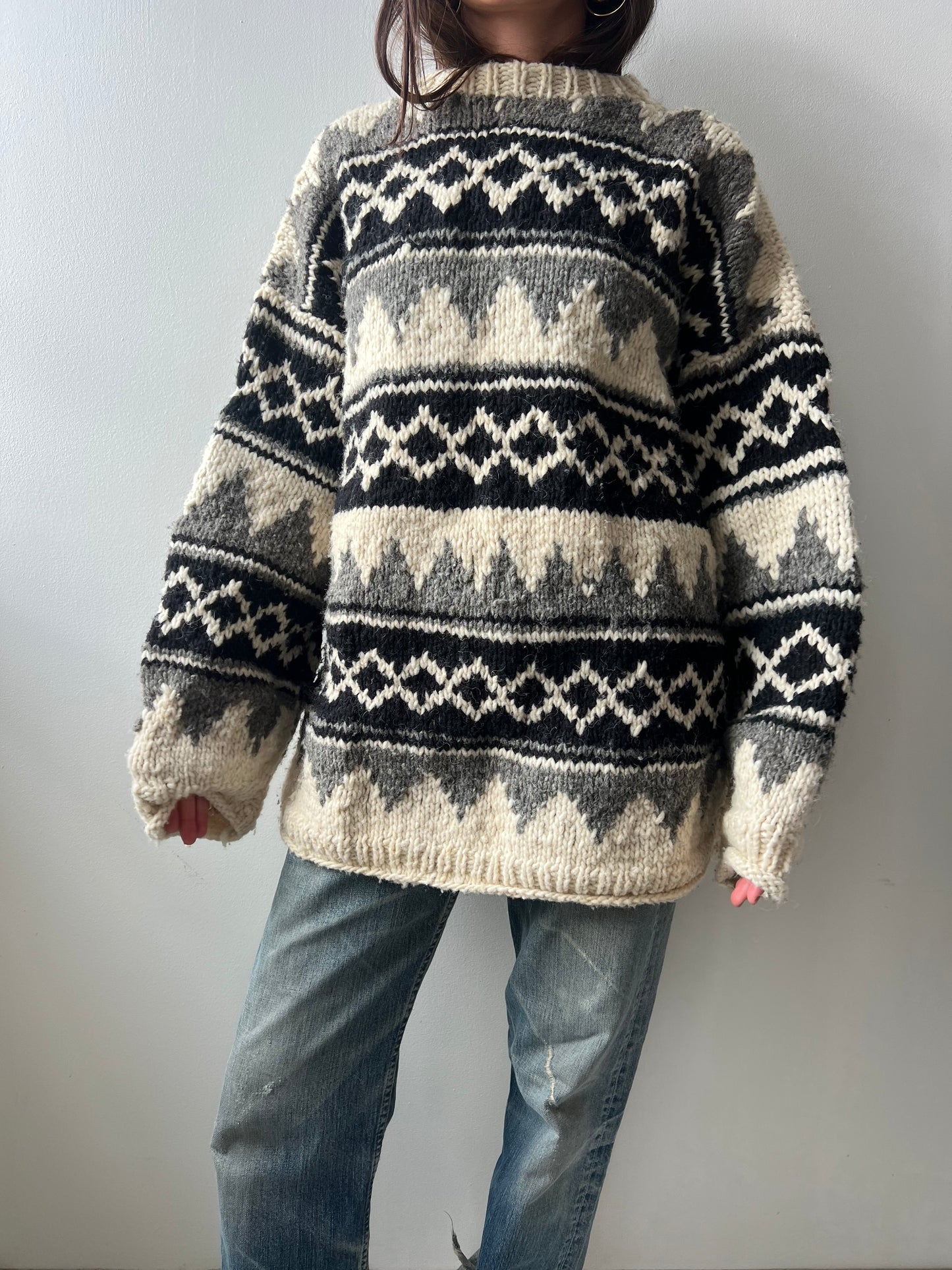 Black + Grey Patterned Chunky Knit