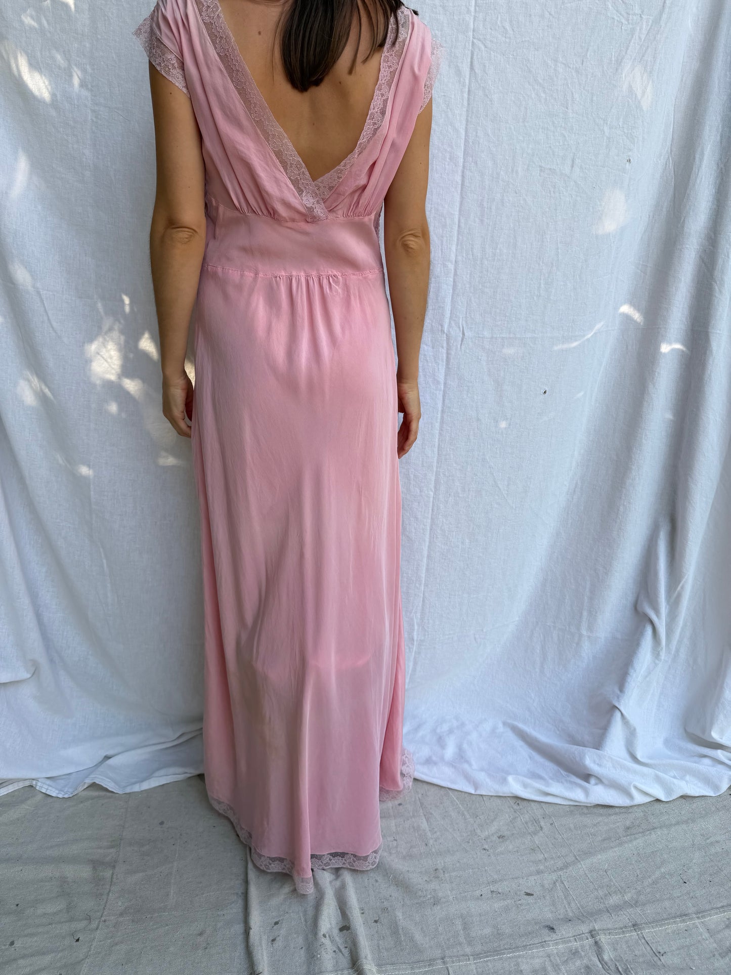 1940s Bubblegum Pink Long Satin Slip Dress