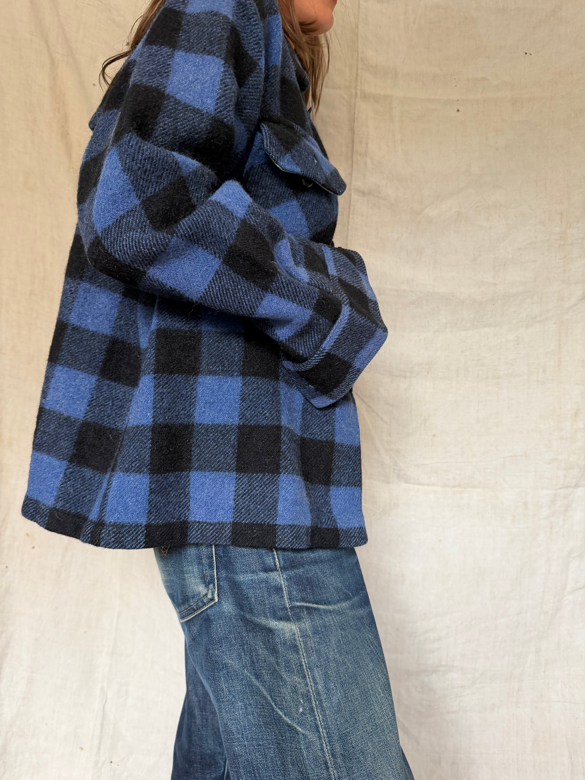 Blue and Black Checker Plaid Shacket