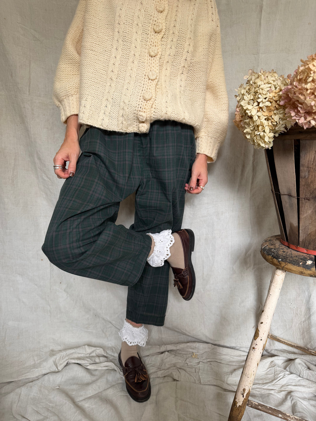 Handmade Green and Grey Plaid Trouser