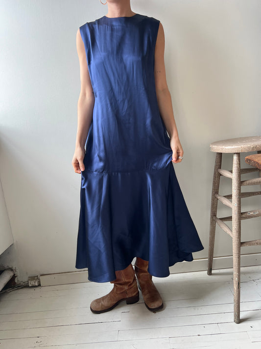 Handmade Navy Satin/Silk Dress
