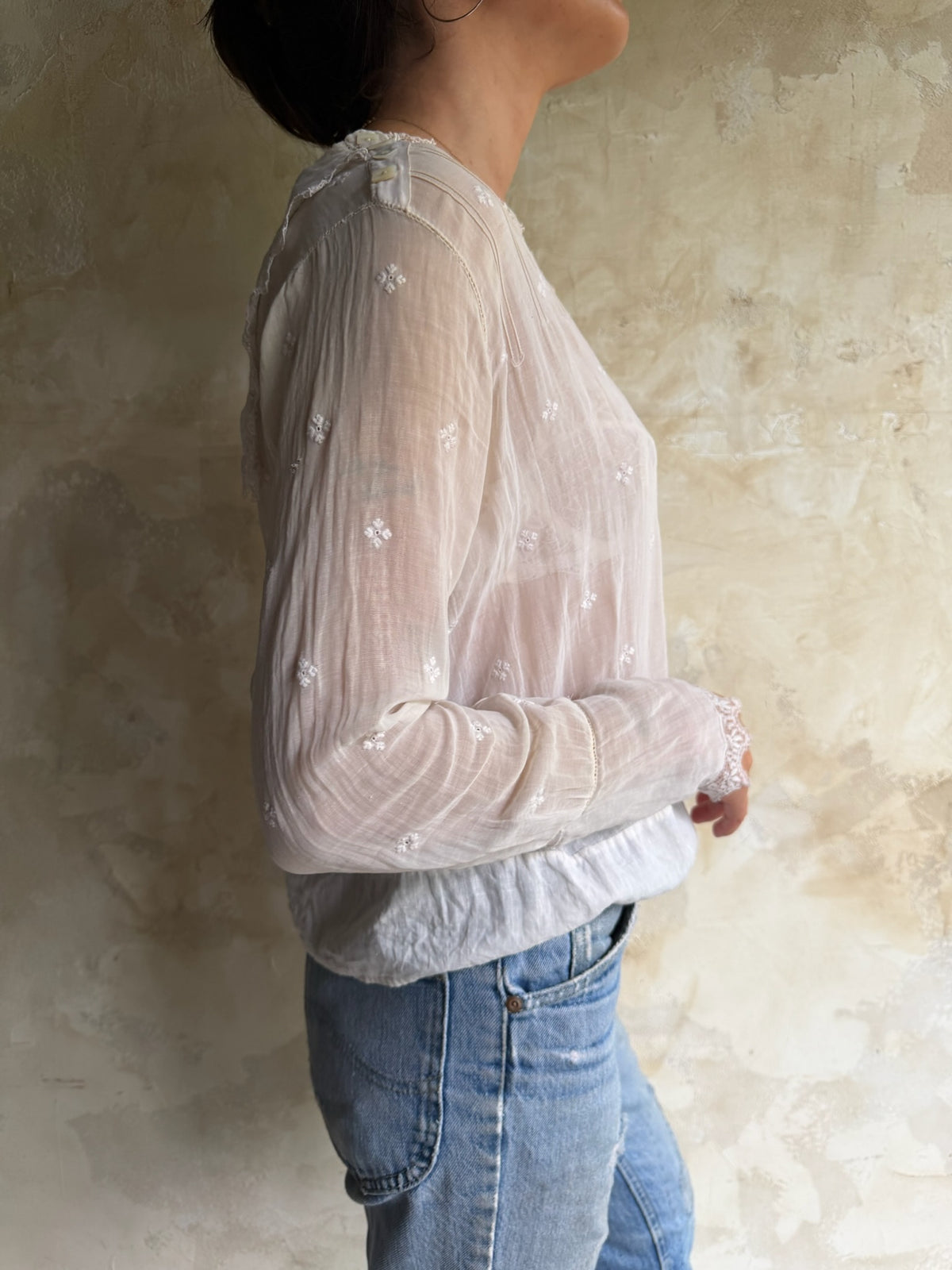 Edwardian White Floral Embroidered Blouse