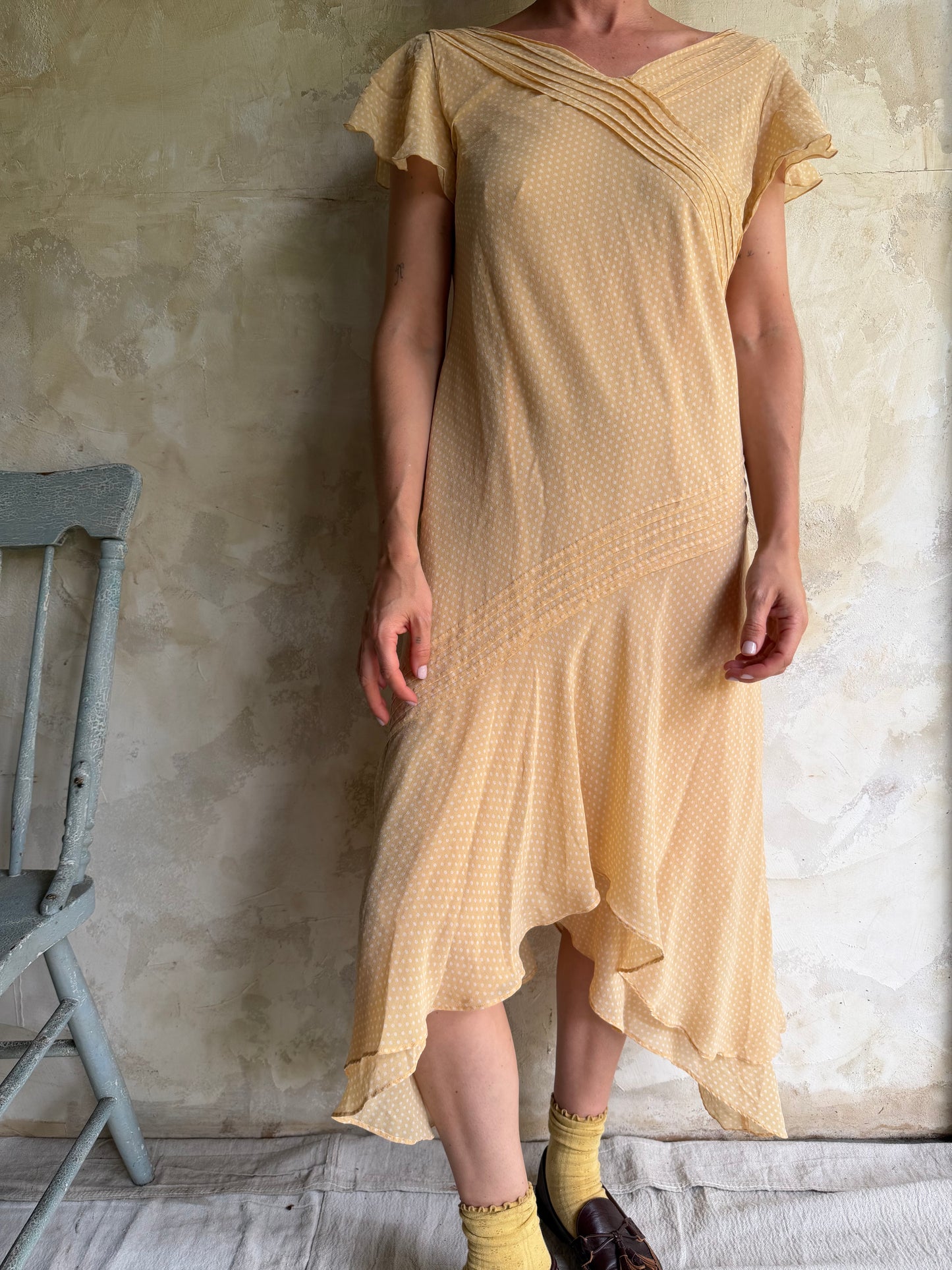 Peach Polka Dot Silk Dress