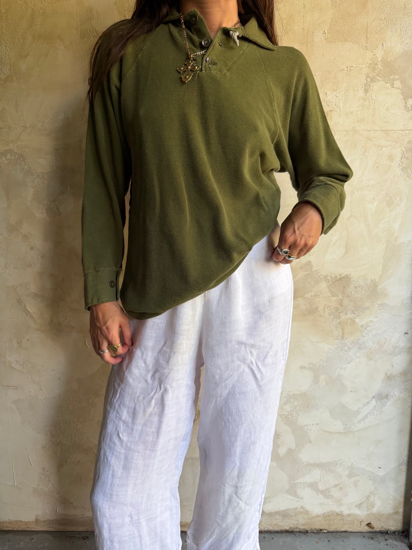 Army Green Waffled Polo