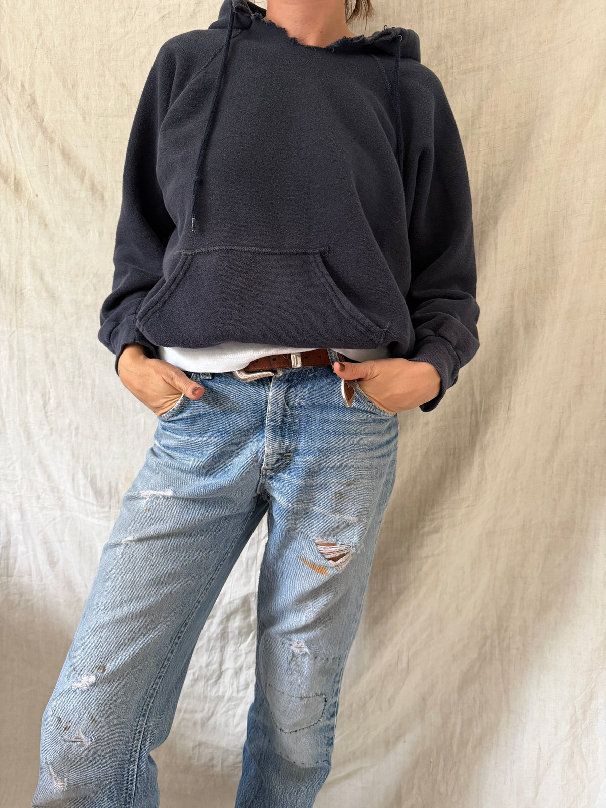 Navy Distressed Hoodie