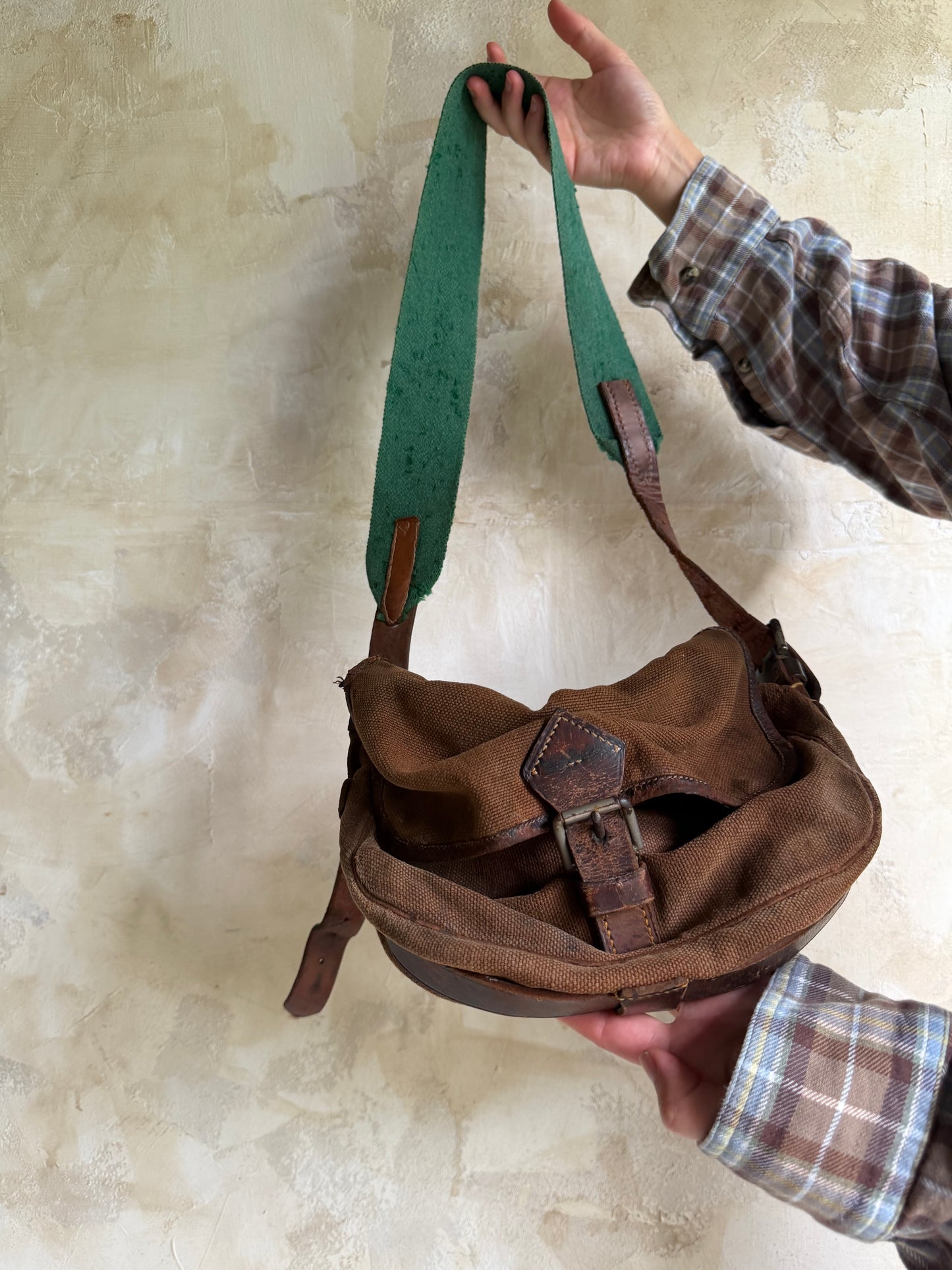 Brown Canvas + Leather Strap Satchel Bag