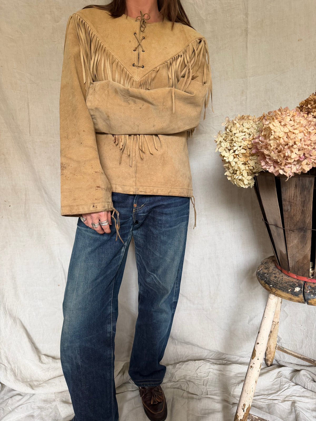 Suede Fringe Pullover