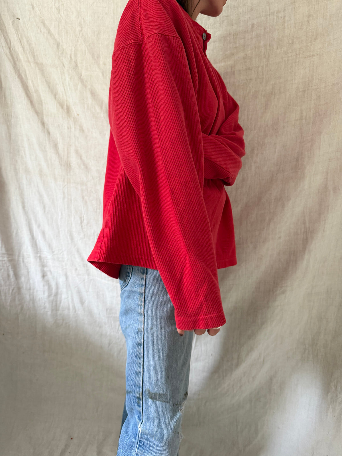 Red Ribbed Marlboro Henley