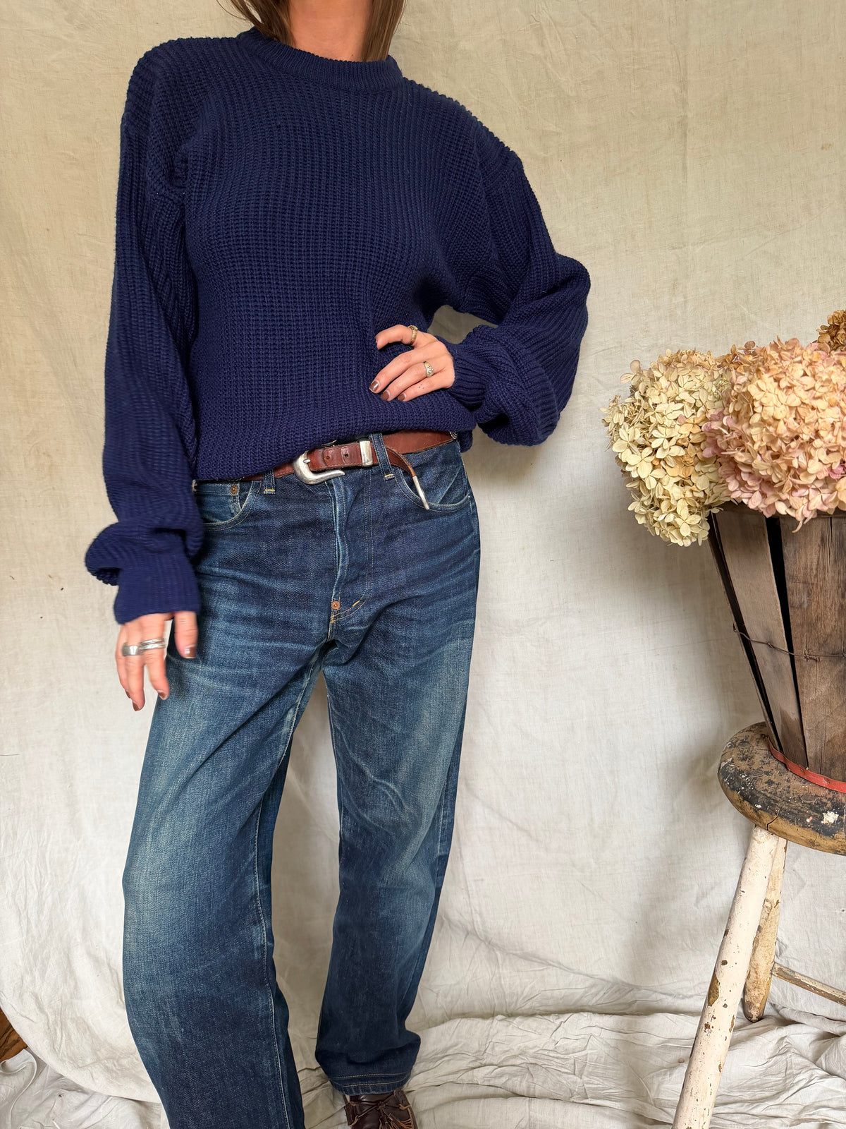 Navy Ribbed Acrylic Sweater