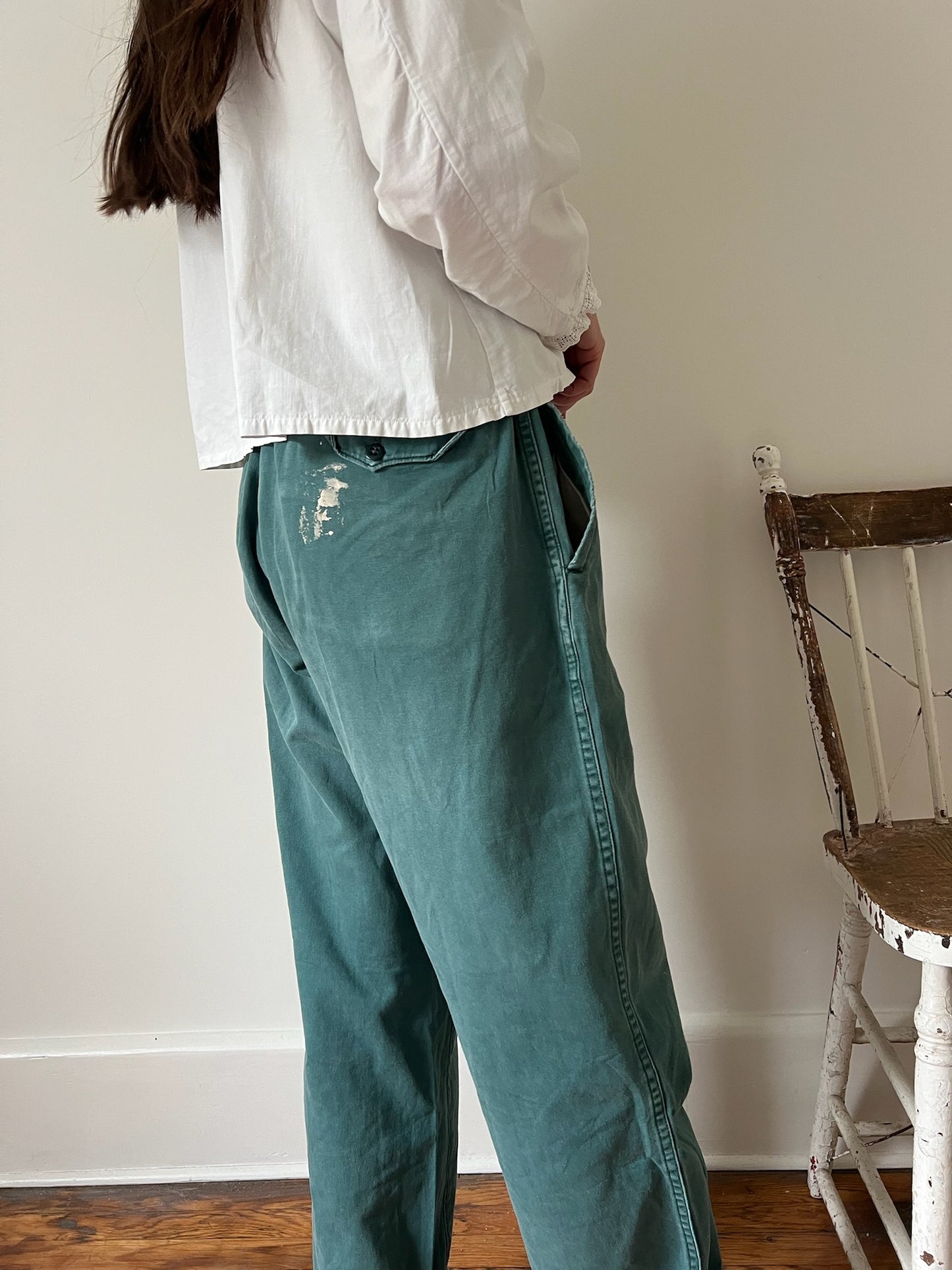 Faded Green Cotton Trouser