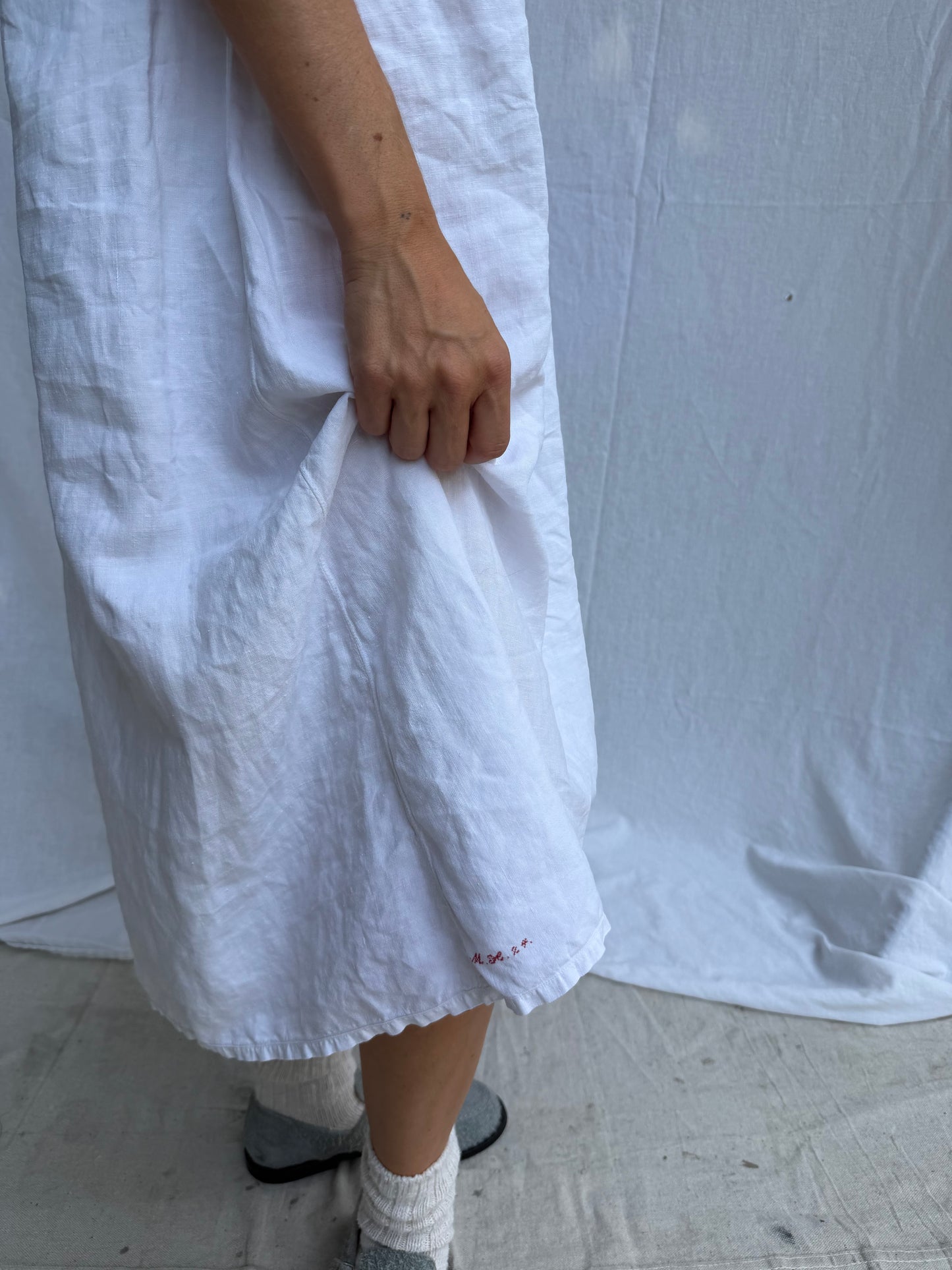 Antique Italian White Linen Smock