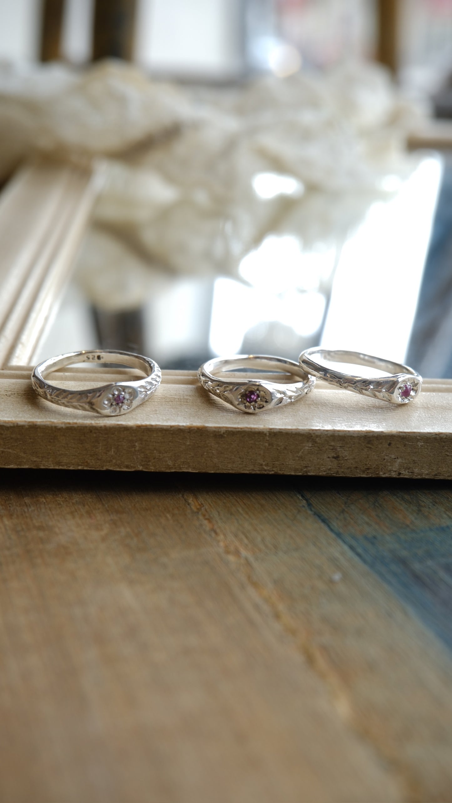 Tiny Posy Signet Ring Set With A Ruby by Rosalind Studio