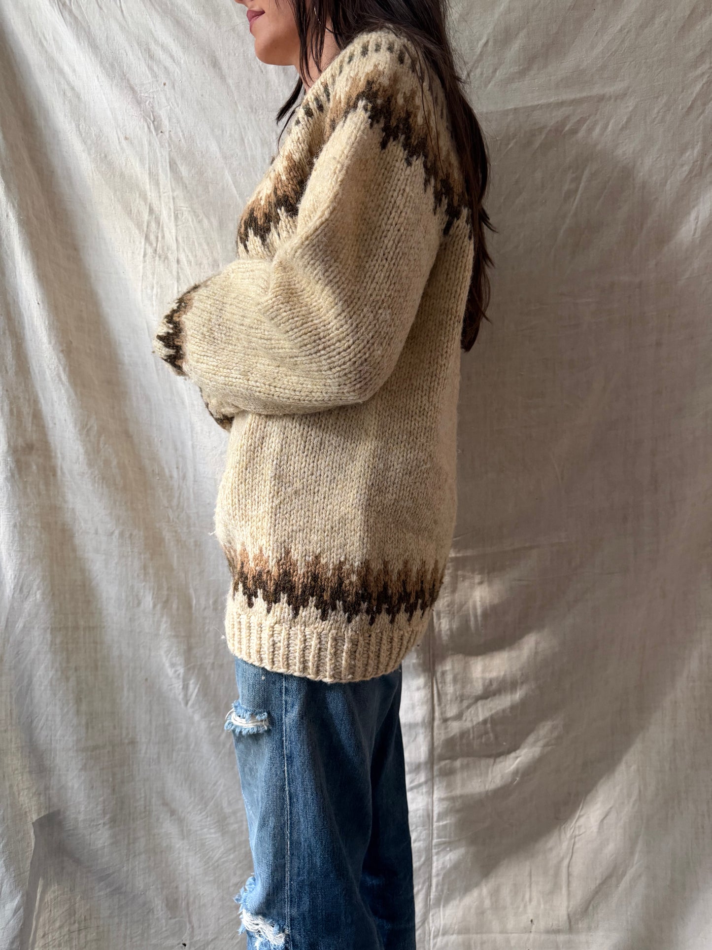 Oatmeal + Brown Patterned Wool Sweater