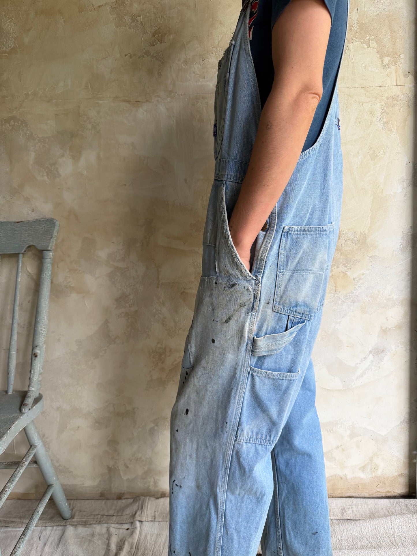 Big Smith Lightwash Distressed + Mended Painters Overalls
