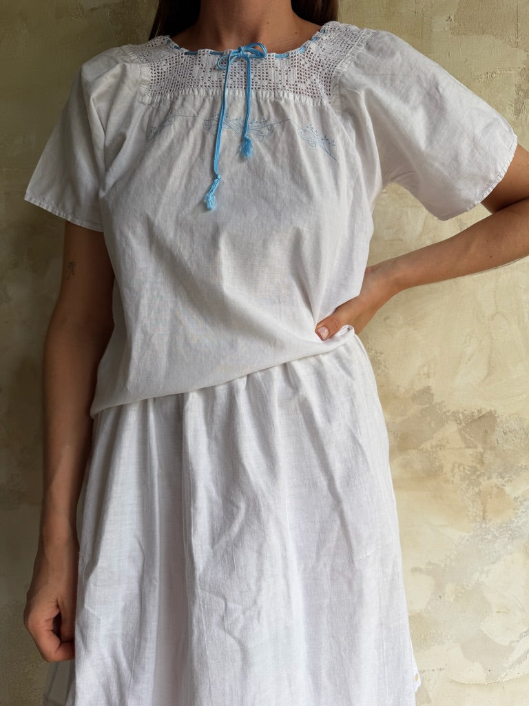 Antique Italian Short Sleeve Crochet Blouse