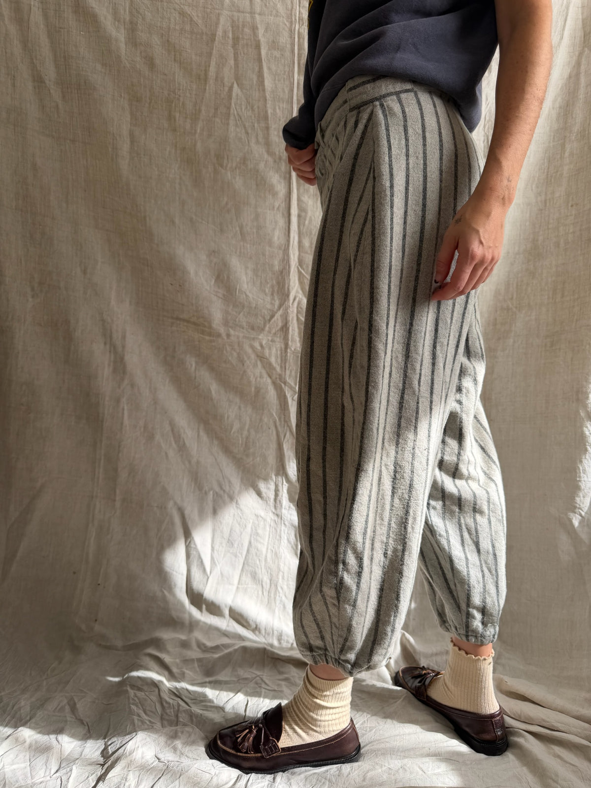 Pinstriped Grey Wool Baseball Trouser