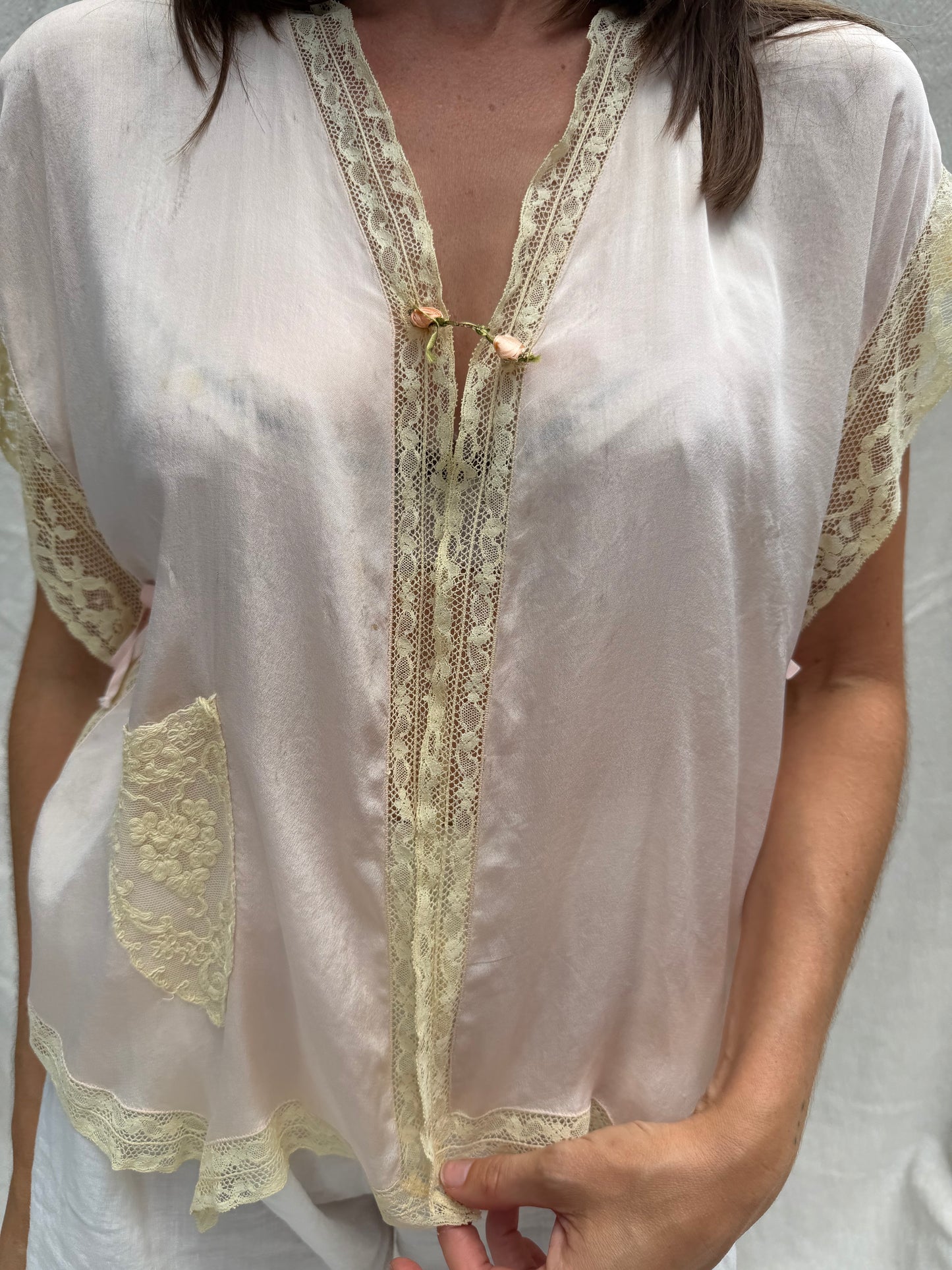 1930s Crepe Silk + Lace Bed Jacket