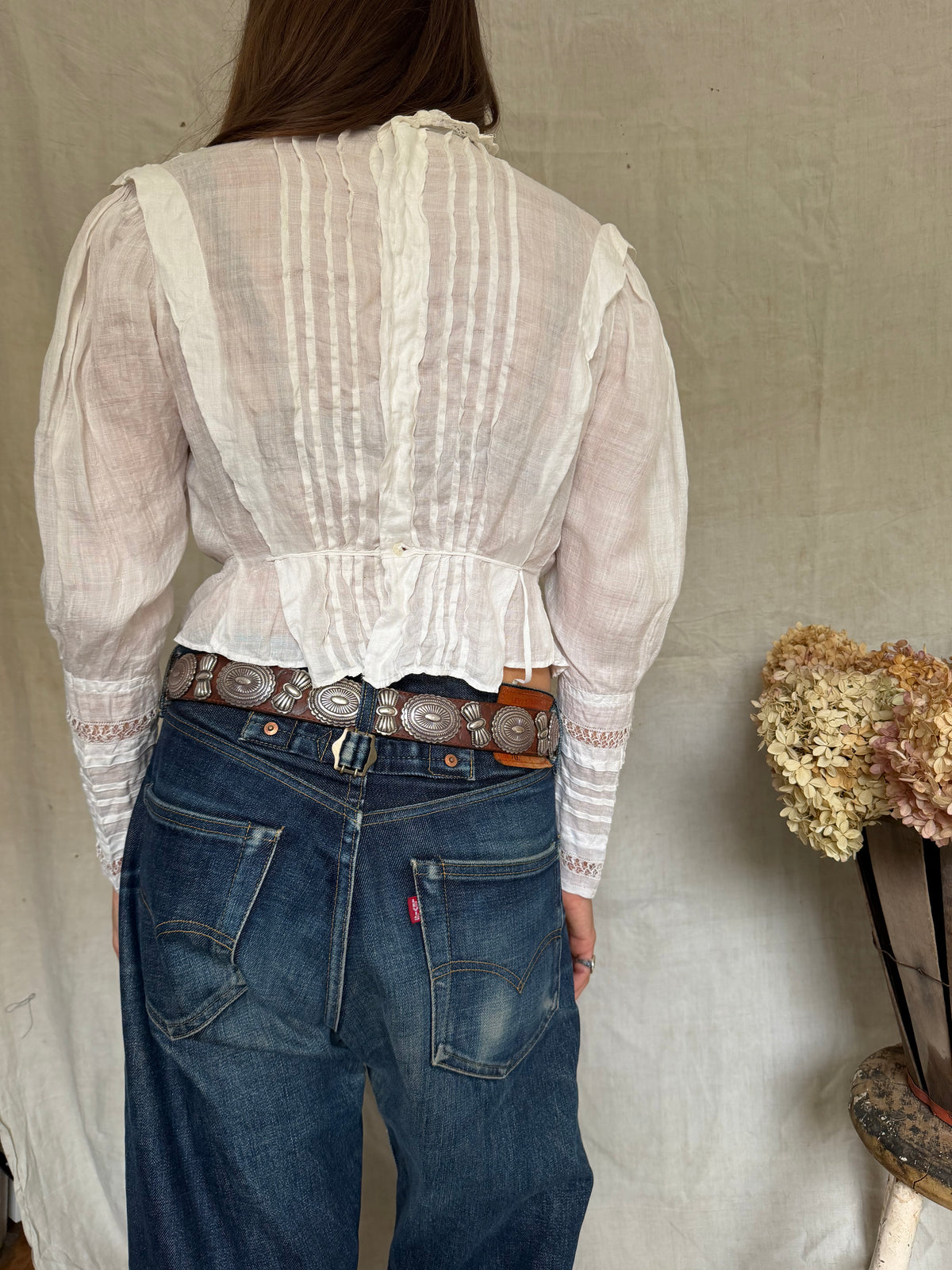 White Distressed Antique Blouse