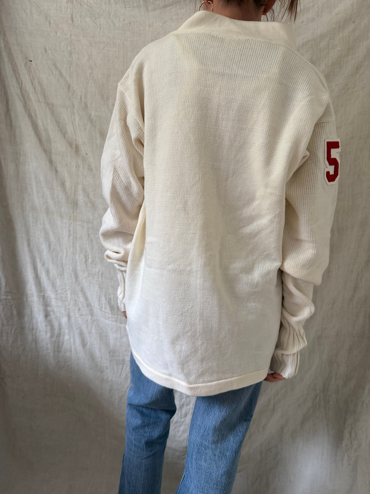 White Varsity Cardigan