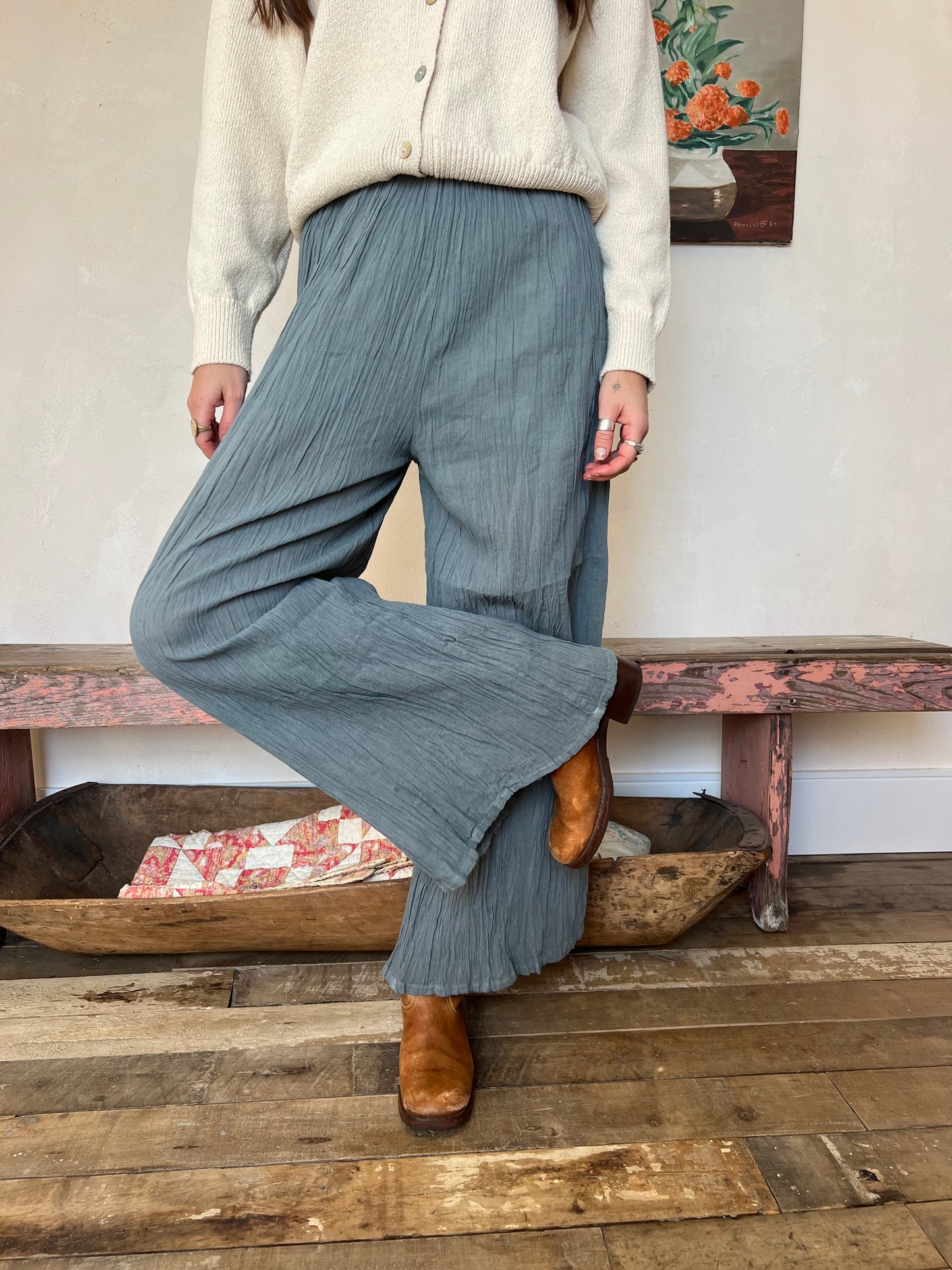 Oaxacan Grey Teal Cotton Pant