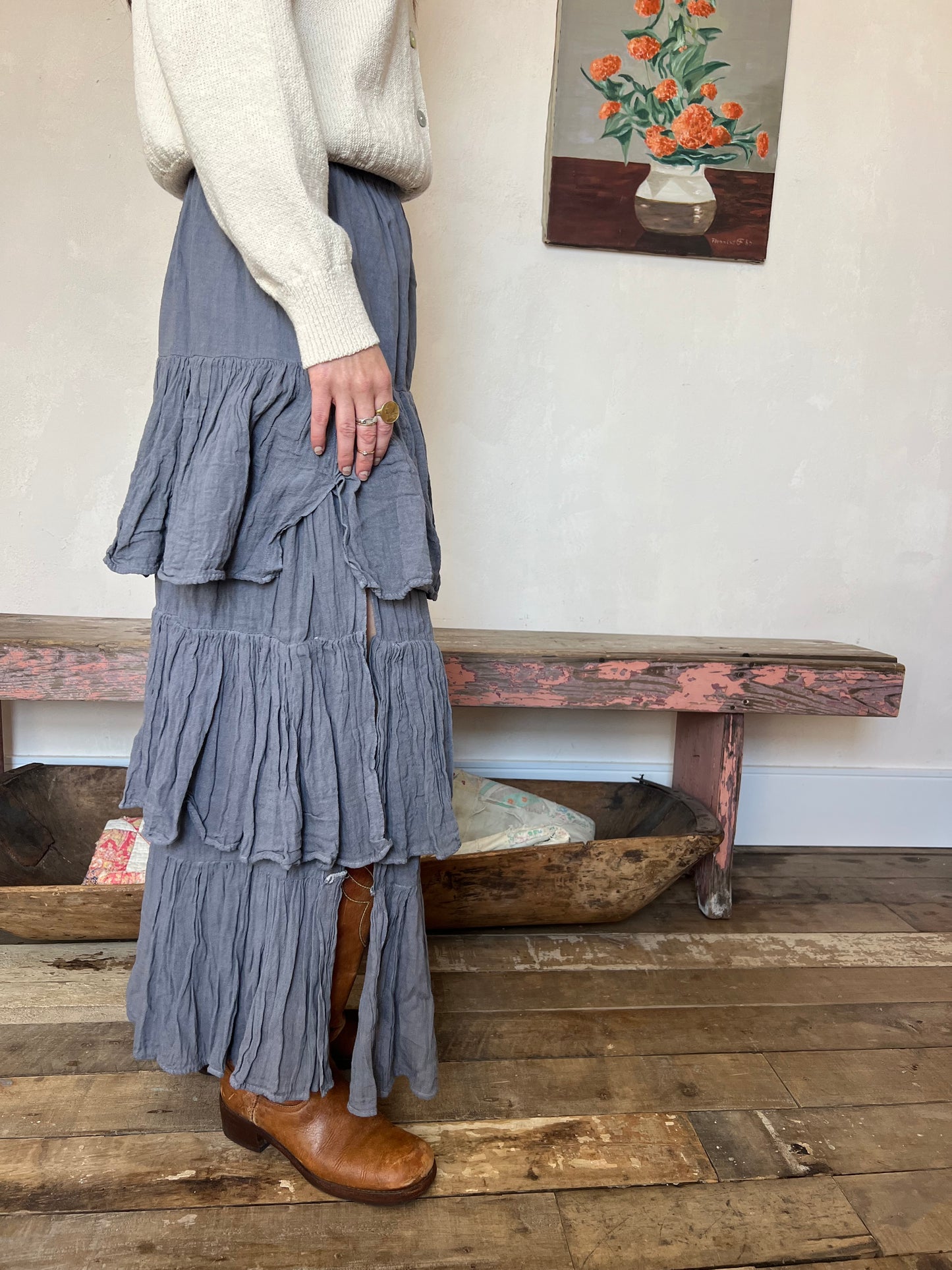 Oaxacan Gray Ruffle Skirt
