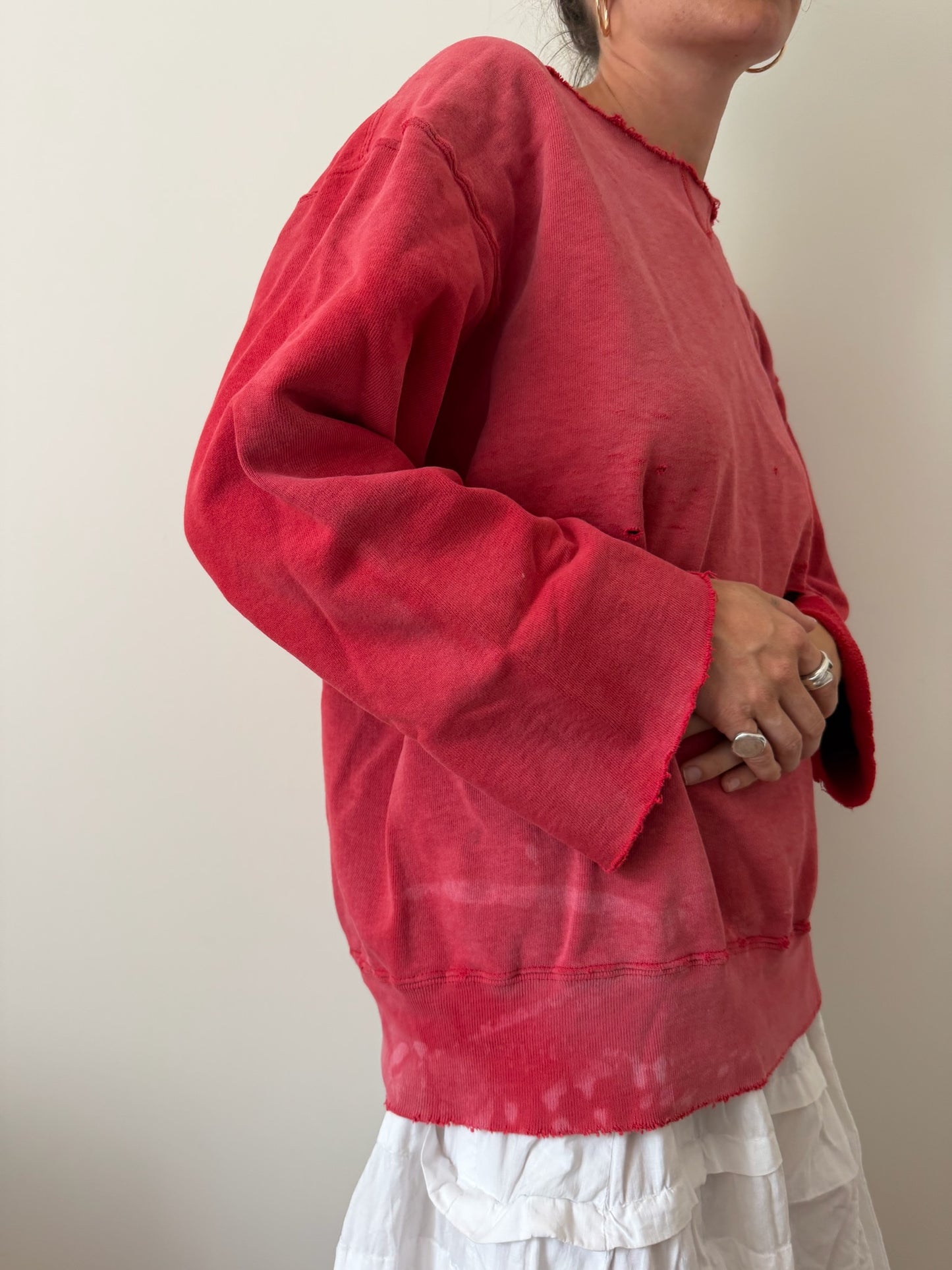 Faded and Distressed Red Champion Crewneck