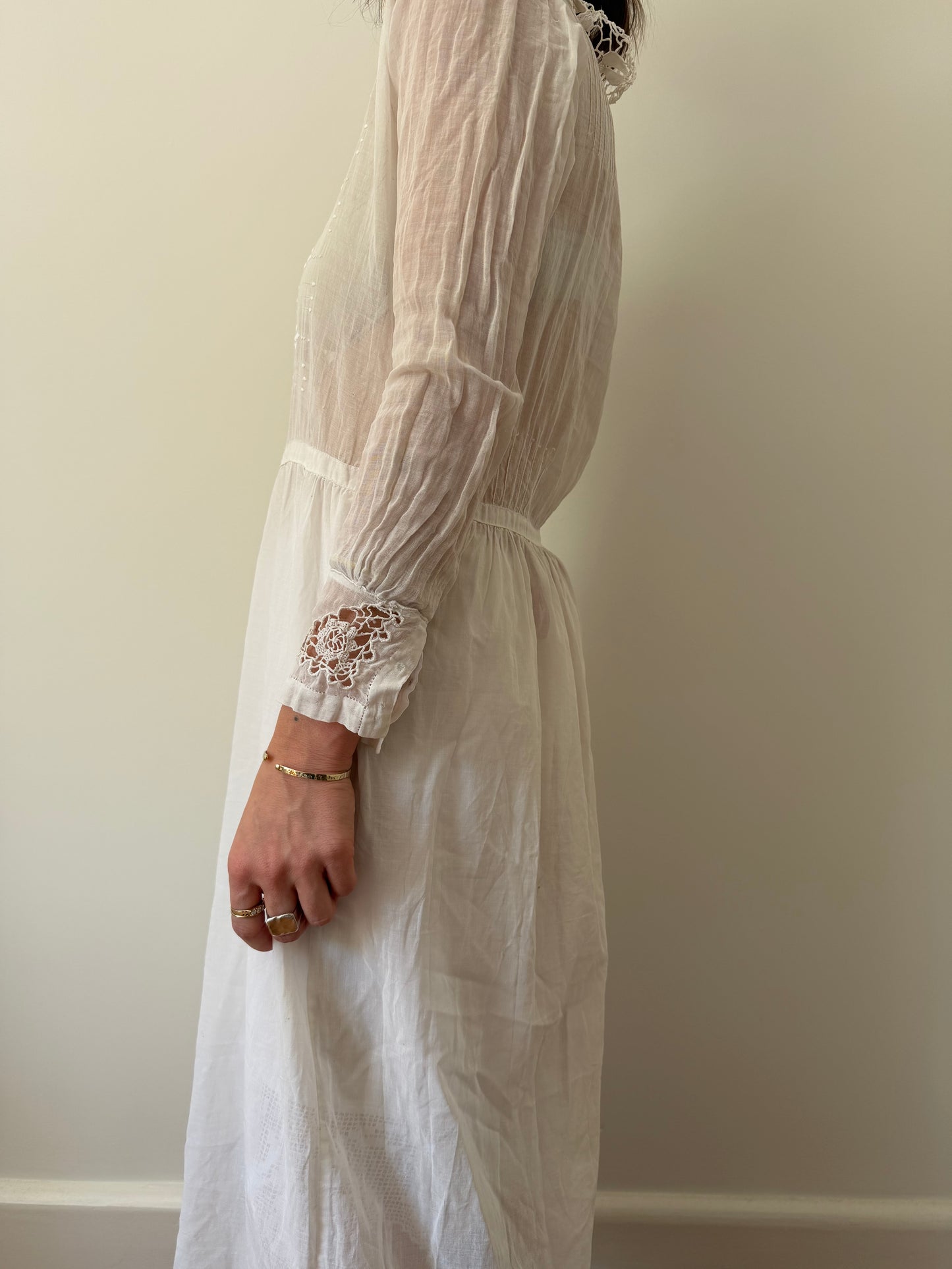 White Victorian Dress With Crochet Detailing
