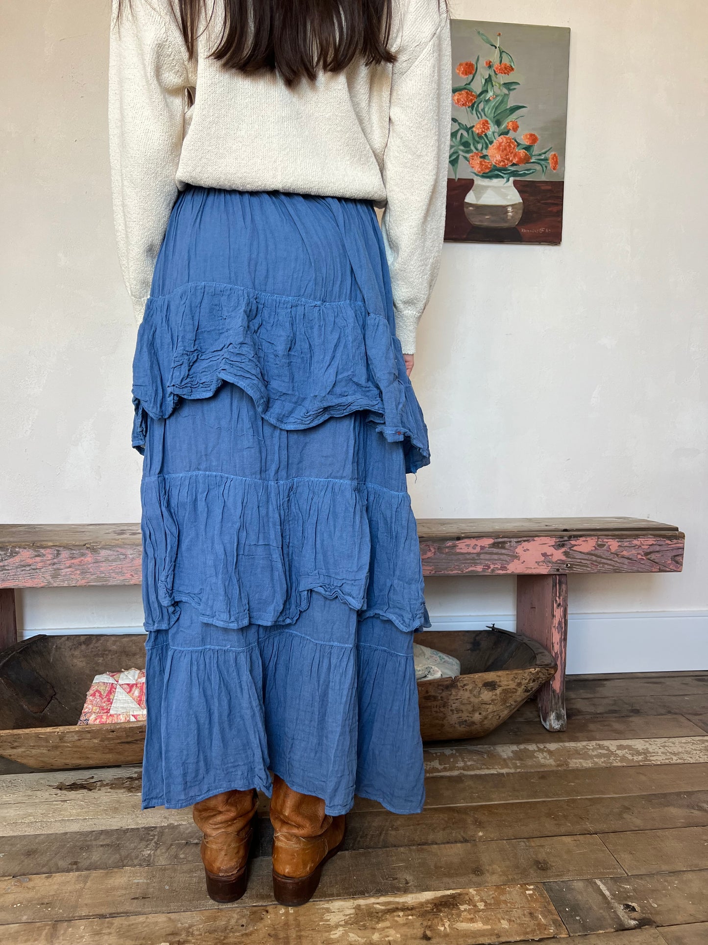 Oaxacan Royal Blue Ruffle Skirt