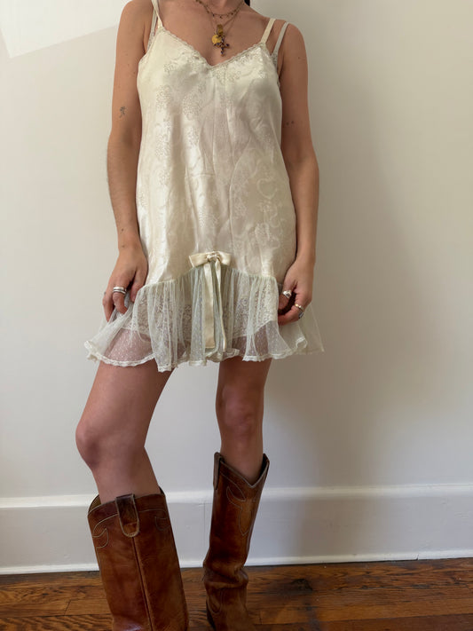 Slip Dress With Mint Lace Trim