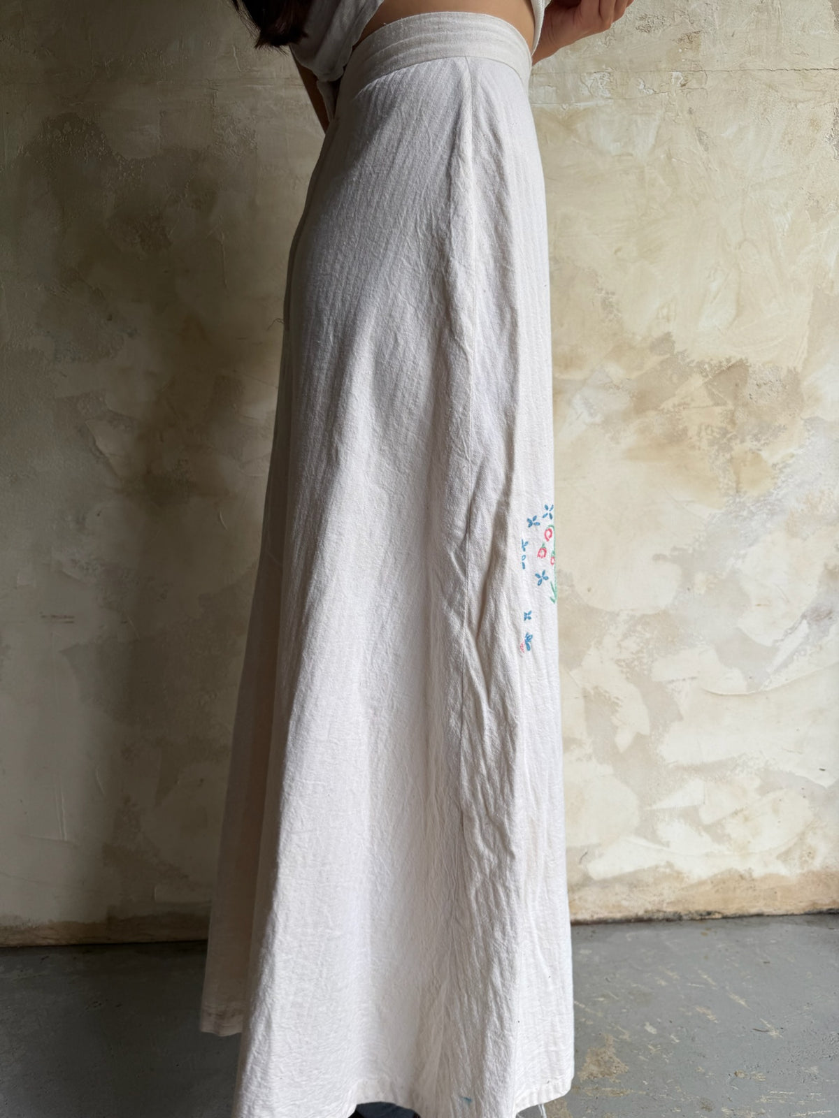 Handmade Natural Twill Embroidered Skirt